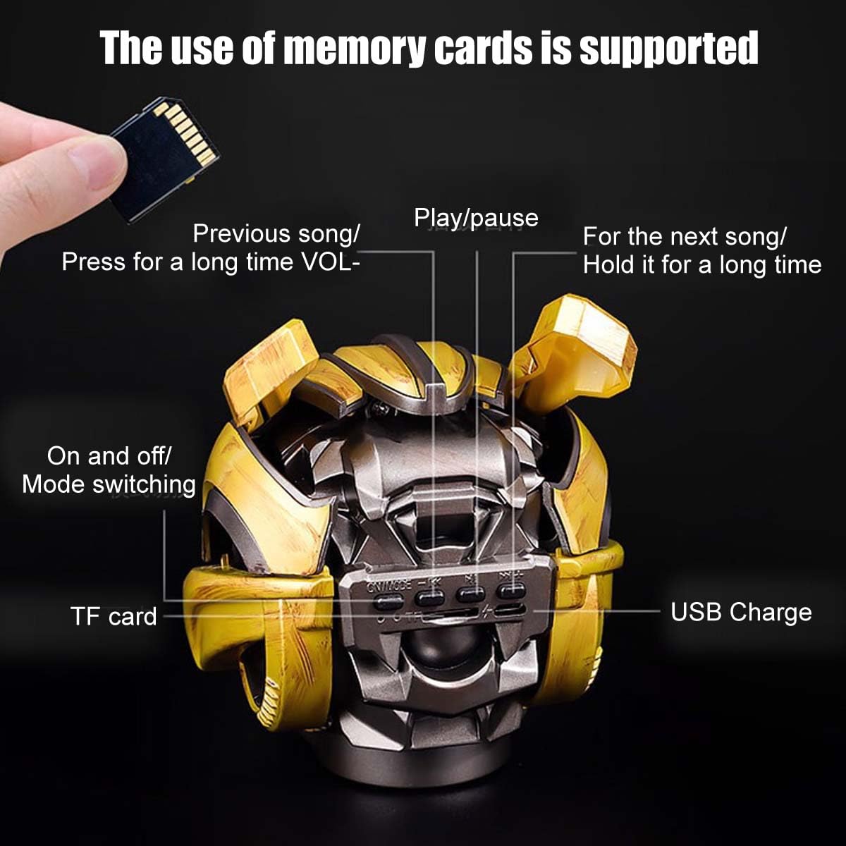 Transformers Bumblebee Helmet Bluetooth Speaker - Portable Wireless Speaker with Bluetooth 5.0, Dual Built-in Speakers & USB Charging Cable - Perfect for Outdoor, Travel, Parties & Gifts