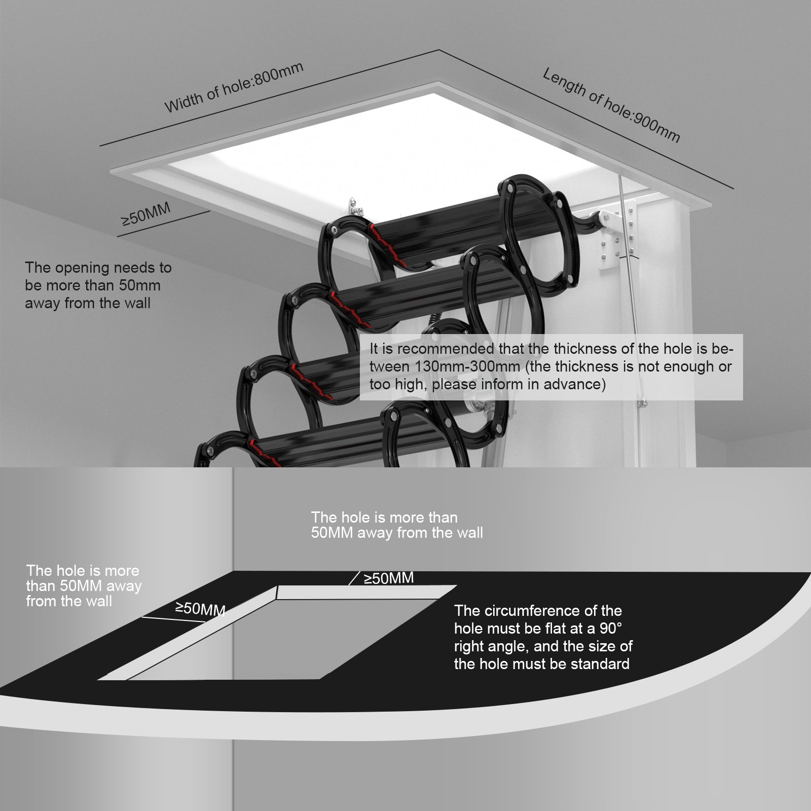 11 Steps 3m Electric Attic Ladder - Aluminum Folding Loft Ladder with Remote Control (31.5
