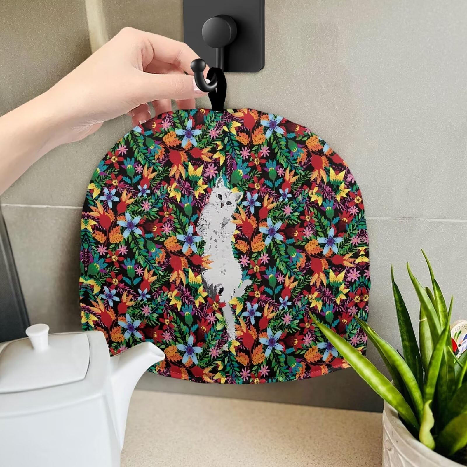 Heat Resistant Tea Cozy for Teapot - Insulated Kettle Cover with Floral Cat Design - Keep Tea Warm for Breakfast & Afternoon Tea - Perfect Kitchen Decor for Home & Office Use