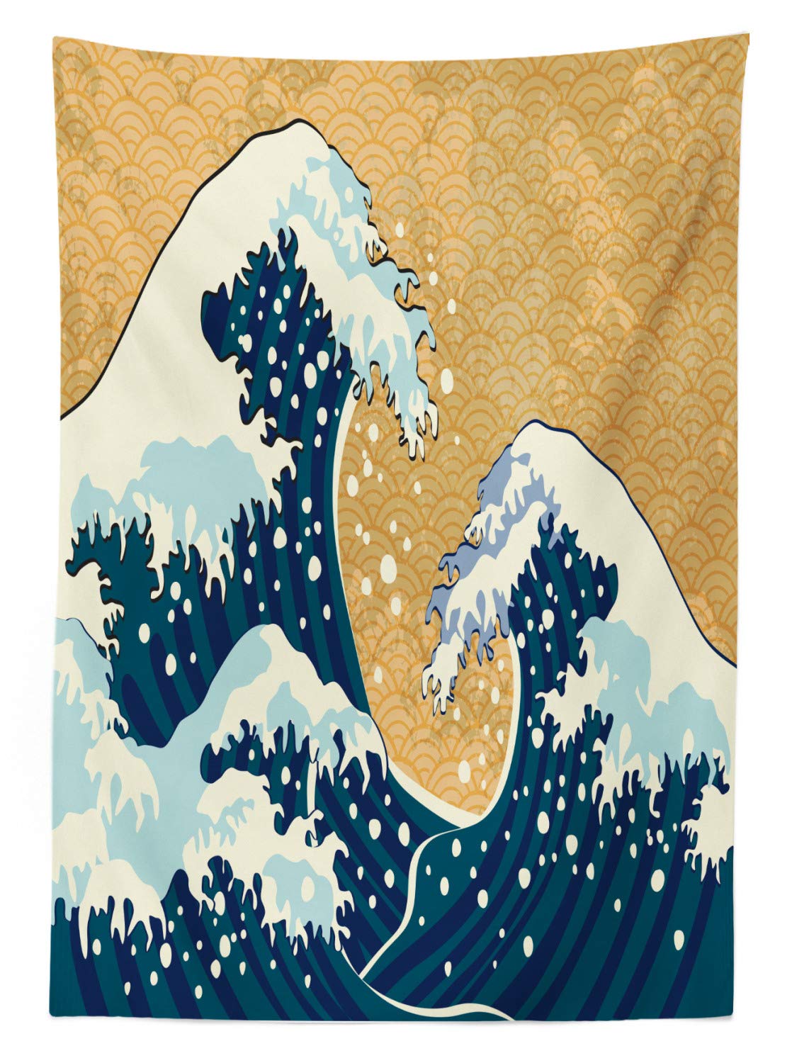 Ambesonne Japanese Wave Waterproof Outdoor Tablecloth - Traditional Sea Storm Art with Foamy Waves, Washable Picnic Table Cover 58