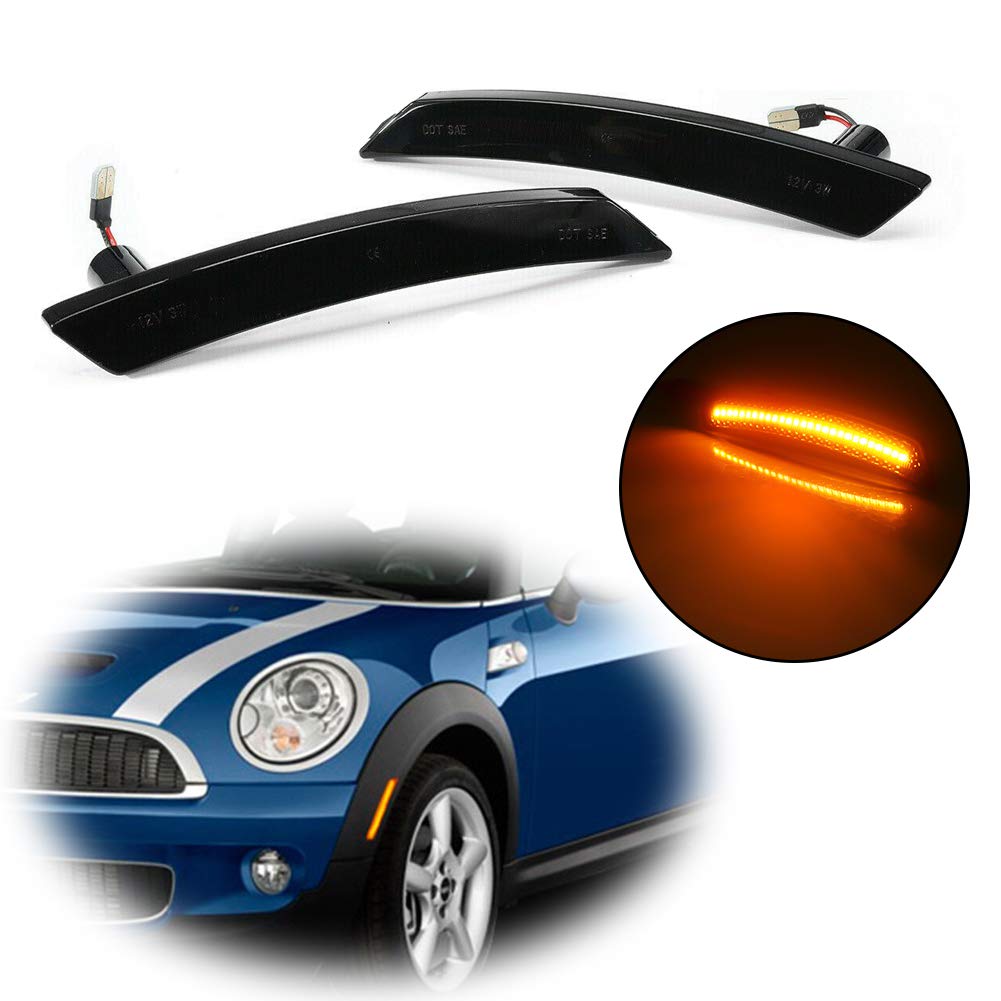 GTINTHEBOX Smoked Lens Amber LED Side Marker Light for 2007-2014 Mini Cooper R55 R56 R57 R58 R59 R60 R61 - Front Wheel Arch Replacement - Enhance Visibility & Style for Night Driving & Custom Car Mods