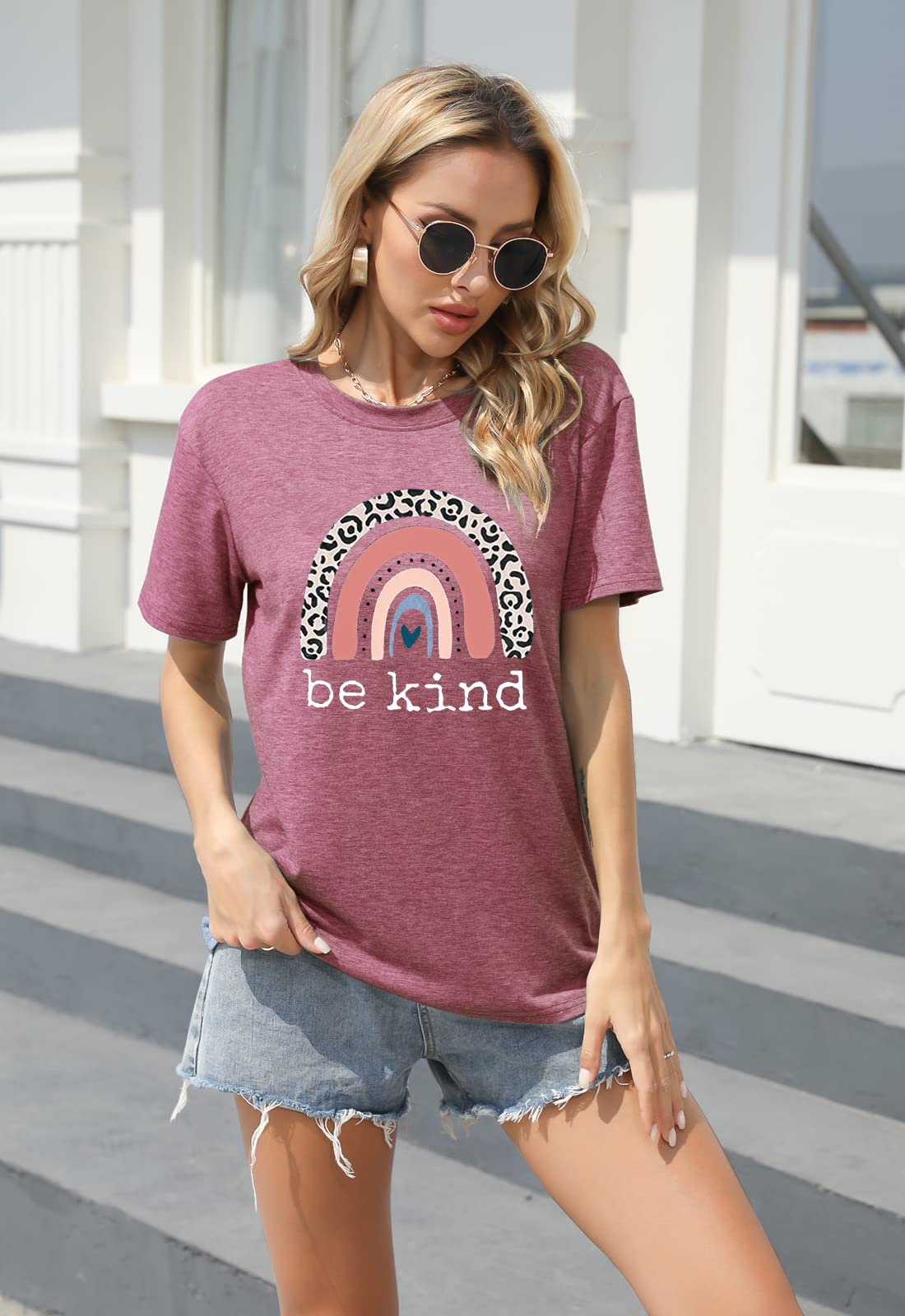 Be Kind Graphic T-Shirts for Women - Short Sleeve Summer Casual Tee - Loose Fit Teacher Shirts - Perfect for Classroom, Work, and Everyday Wear
