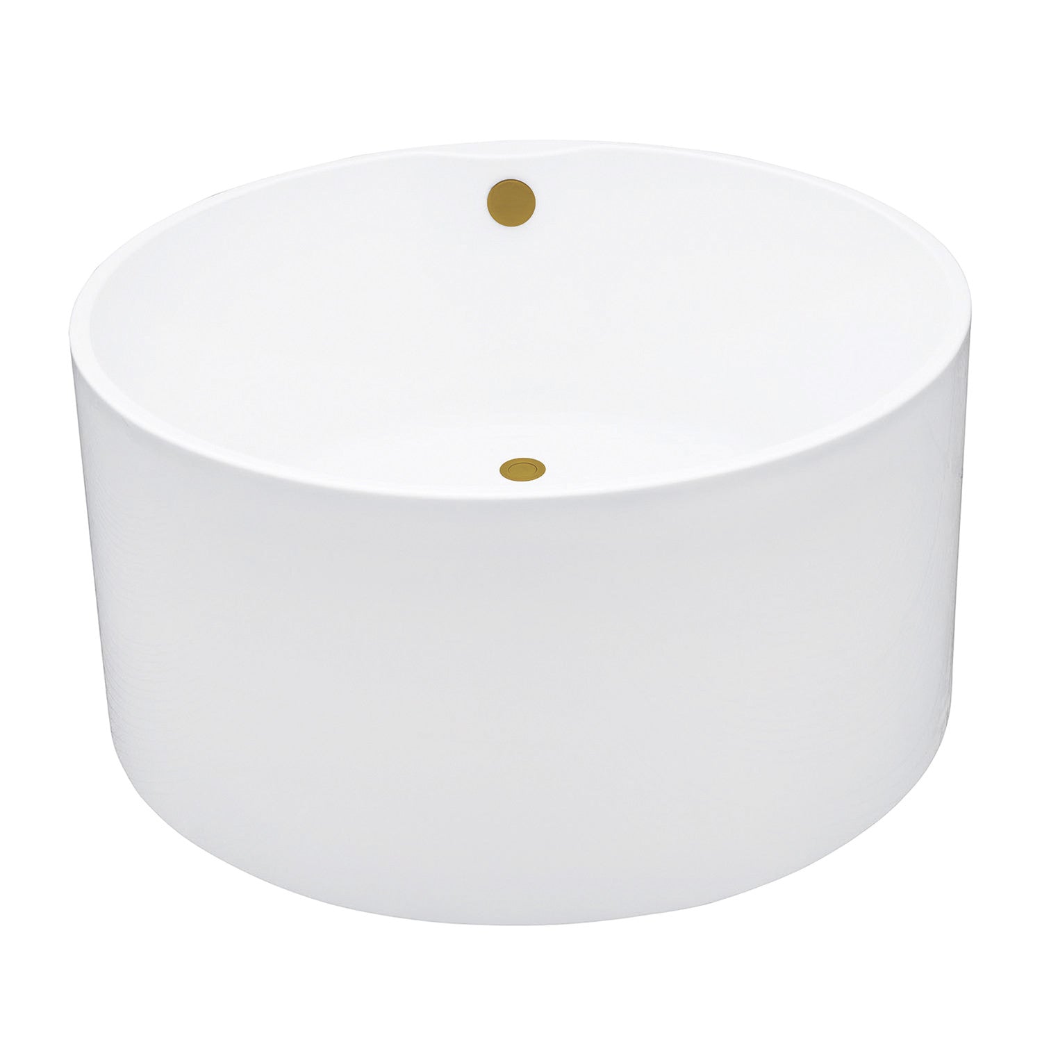 Aqua Eden 45 Inch Acrylic Round Freestanding Bathtub with Overflow - Glossy White & Brushed Brass Finish | Double-Ended Soaking Tub for Luxury Bathroom & Spa Relaxation