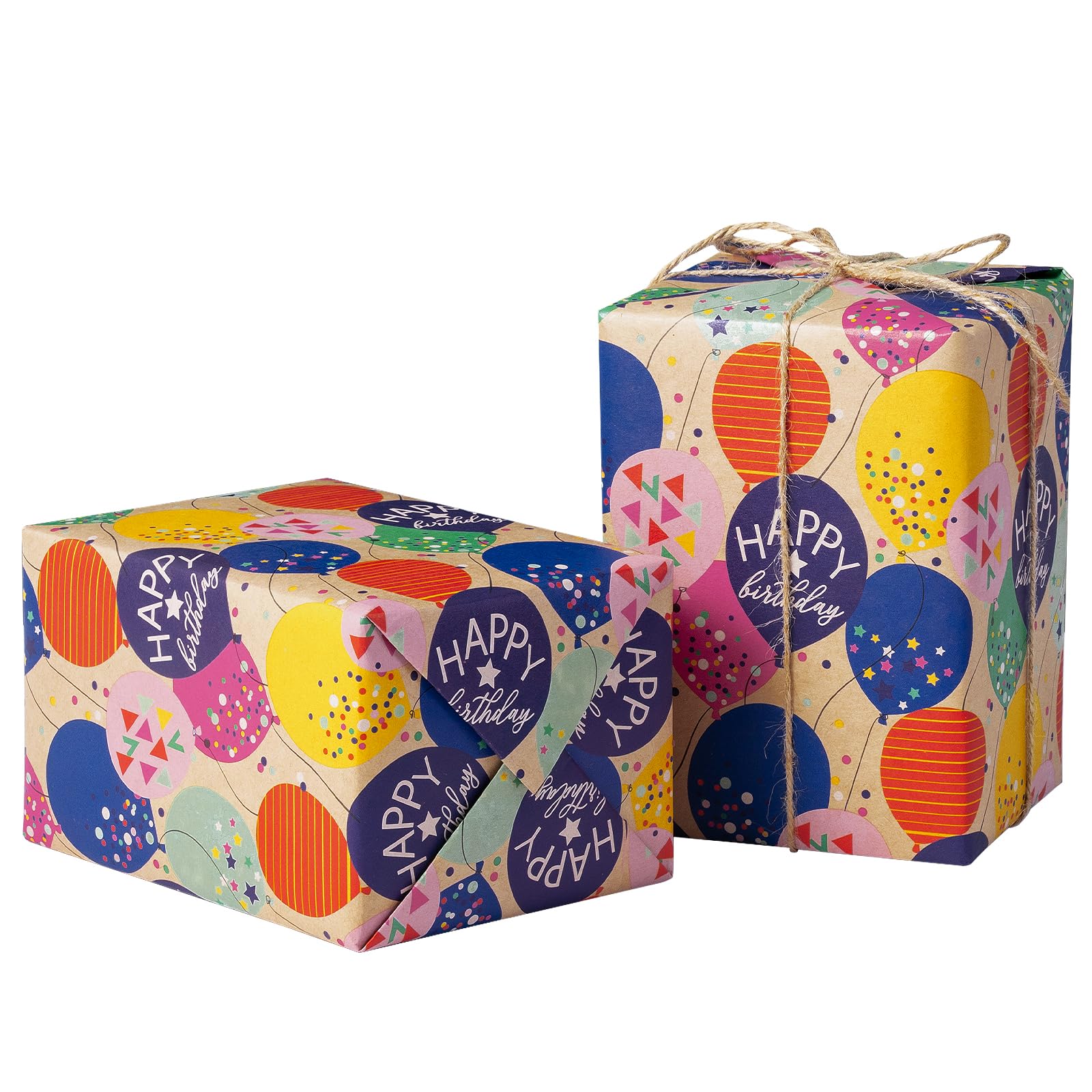 RUSPEPA Colorful Birthday Balloon Design Kraft Gift Wrap Paper Roll - 17