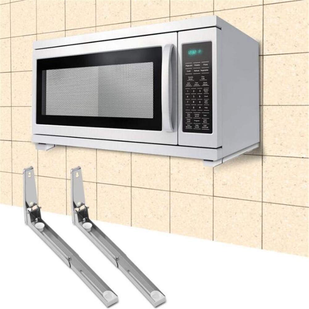 2 Pack Stainless Steel Microwave Oven Wall Mount Bracket - Foldable & Adjustable Kitchen Shelf Rack for Space Saving Storage - Durable Silver Support Frame for Microwave, Spices & Kitchen Supplies - Perfect for Small Kitchens, Apartments & RVs