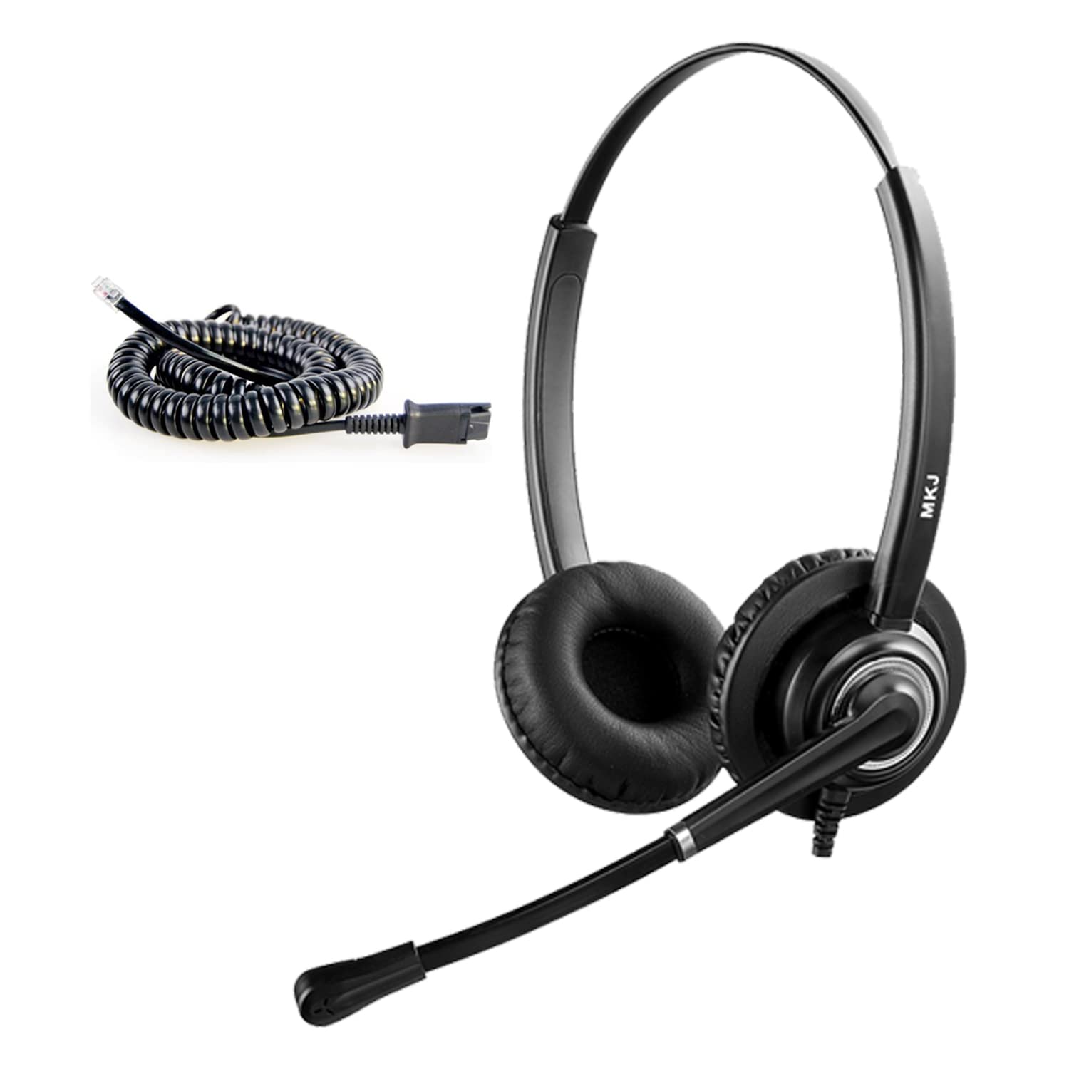 Noise Cancelling Office Headset with Microphone - Dual Ear RJ9 Corded Telephone Headset for Call Centers, Compatible with Altigen, Fanvil, Polycom, VVX, Audiocodes, Gigaset, Avaya, 3Com - Perfect for Remote Work & Customer Service Calls