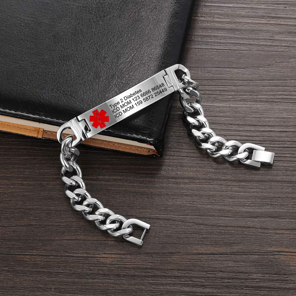 Custom Engraved Medical Alert Bracelet for Women - Adjustable 7.5 to 9.5 Inch Emergency ID Wristband - Perfect for Allergies, Diabetes & Medical Conditions (Ideal for Travel, Work & Daily Safety)