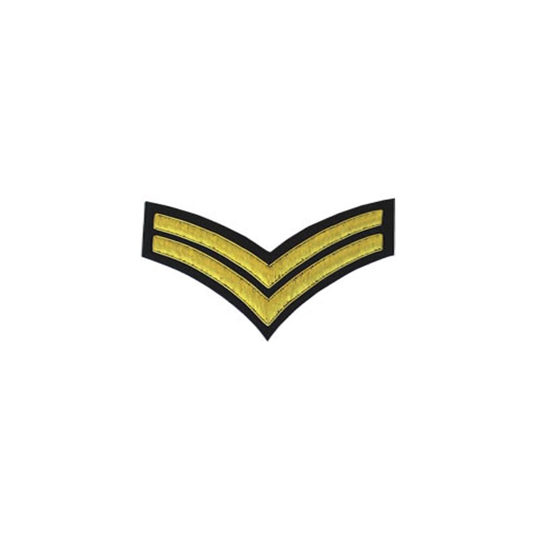 2 Stripe Chevrons Badge Gold Bullion on Black - Military Style Patch for Uniforms, Jackets & Caps | US Army Inspired Emblem for Cosplay, Collectors & Fashion Accessories