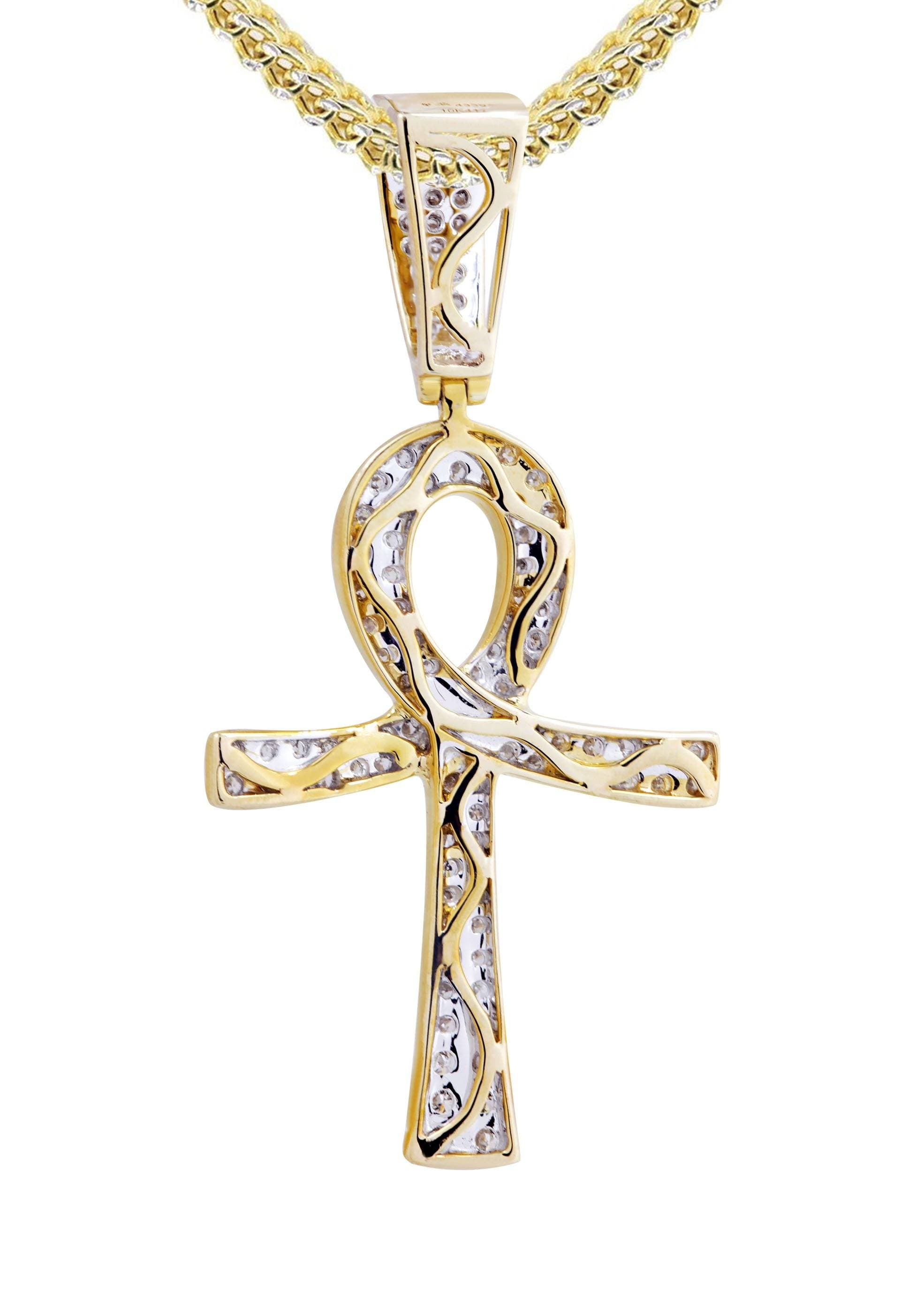 10K Yellow Gold Ankh Diamond Necklace - 0.93 Carats Diamond Cross Pendant for Women | Elegant Jewelry Gift for Birthday, Anniversary & Special Occasions