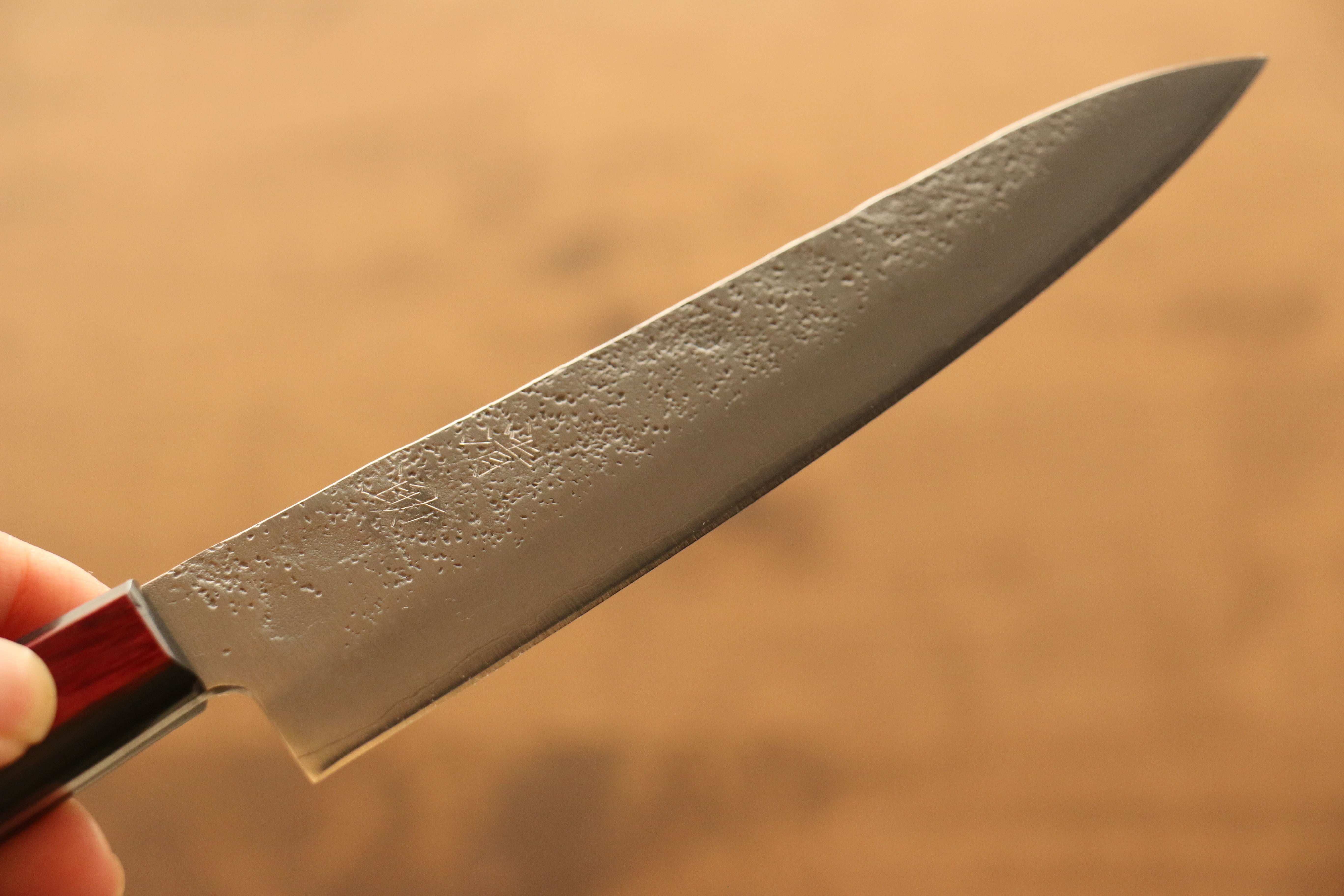 Seisuke Silver Steel No.3 Nashiji Petty Utility Knife 135mm - Red Pakka Wood Handle - Japanese Kitchen Knife for Slicing, Peeling & Precision Cutting - Perfect for Home Chefs & Professional Kitchens