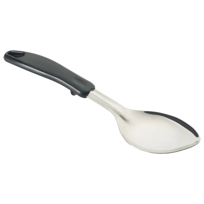Winco 11-Inch Solid Stainless Steel Basting Spoon with Ergonomic Black Handle - Perfect for Cooking, Baking, Grilling & Serving Soups, Sauces, and More