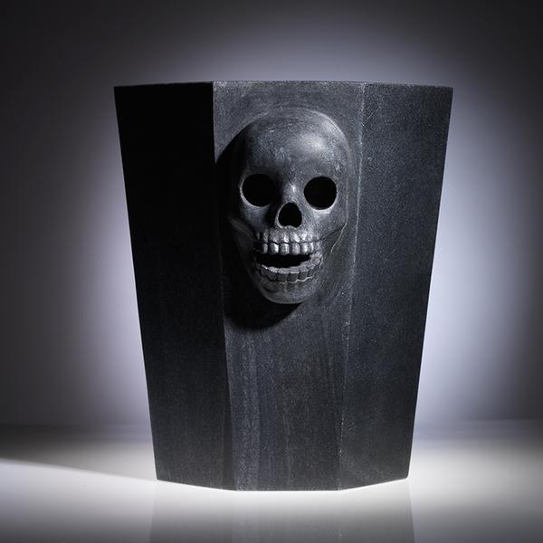 Black Marble Skull Champagne Bucket - Gothic Party Cooler for Wine & Drinks - Perfect for Halloween, Themed Parties & Home Bar Decor