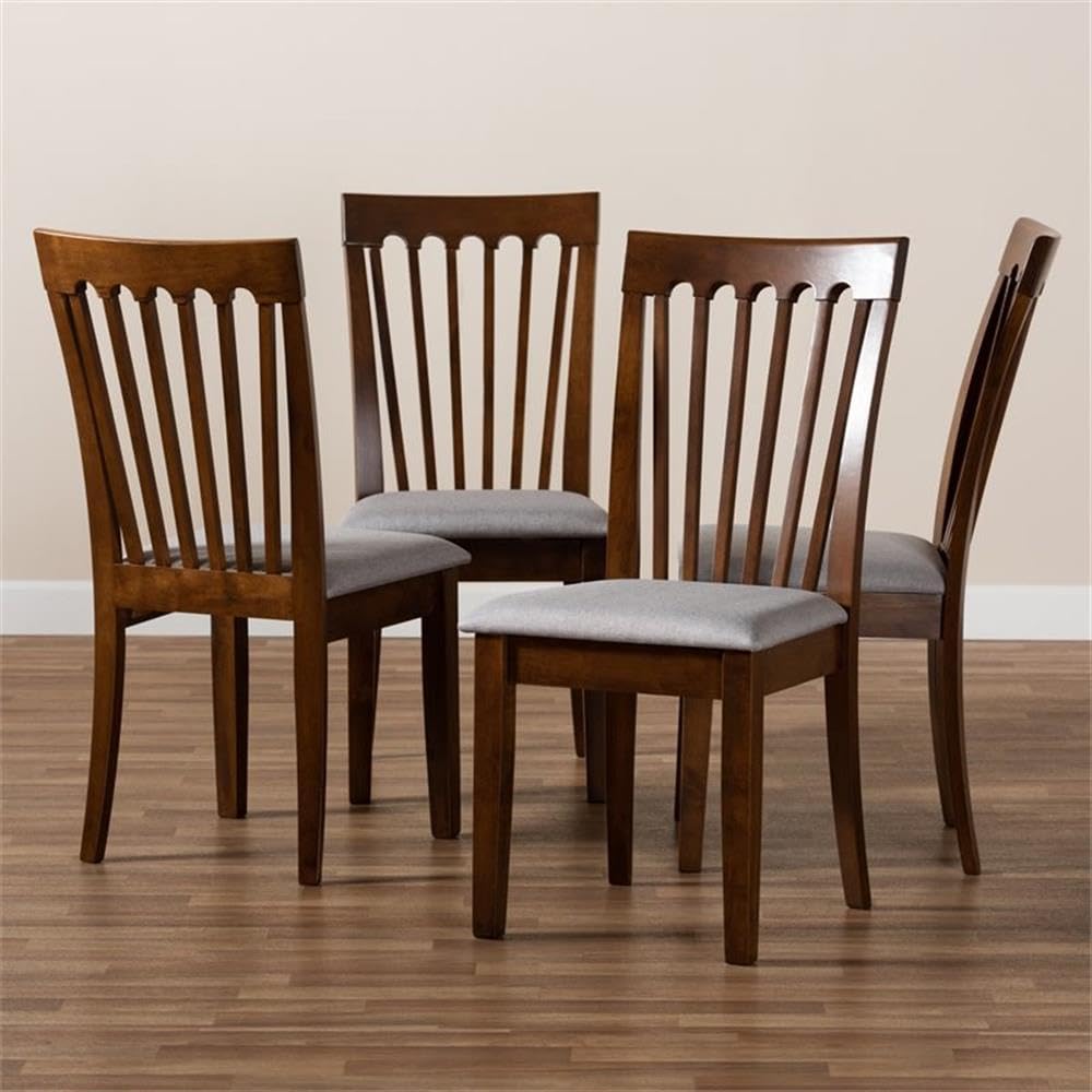 BOWERY HILL Gray Upholstered Walnut Finished Dining Chairs Set of 4 - Modern Kitchen Dining Room Furniture for Home & Restaurant Use