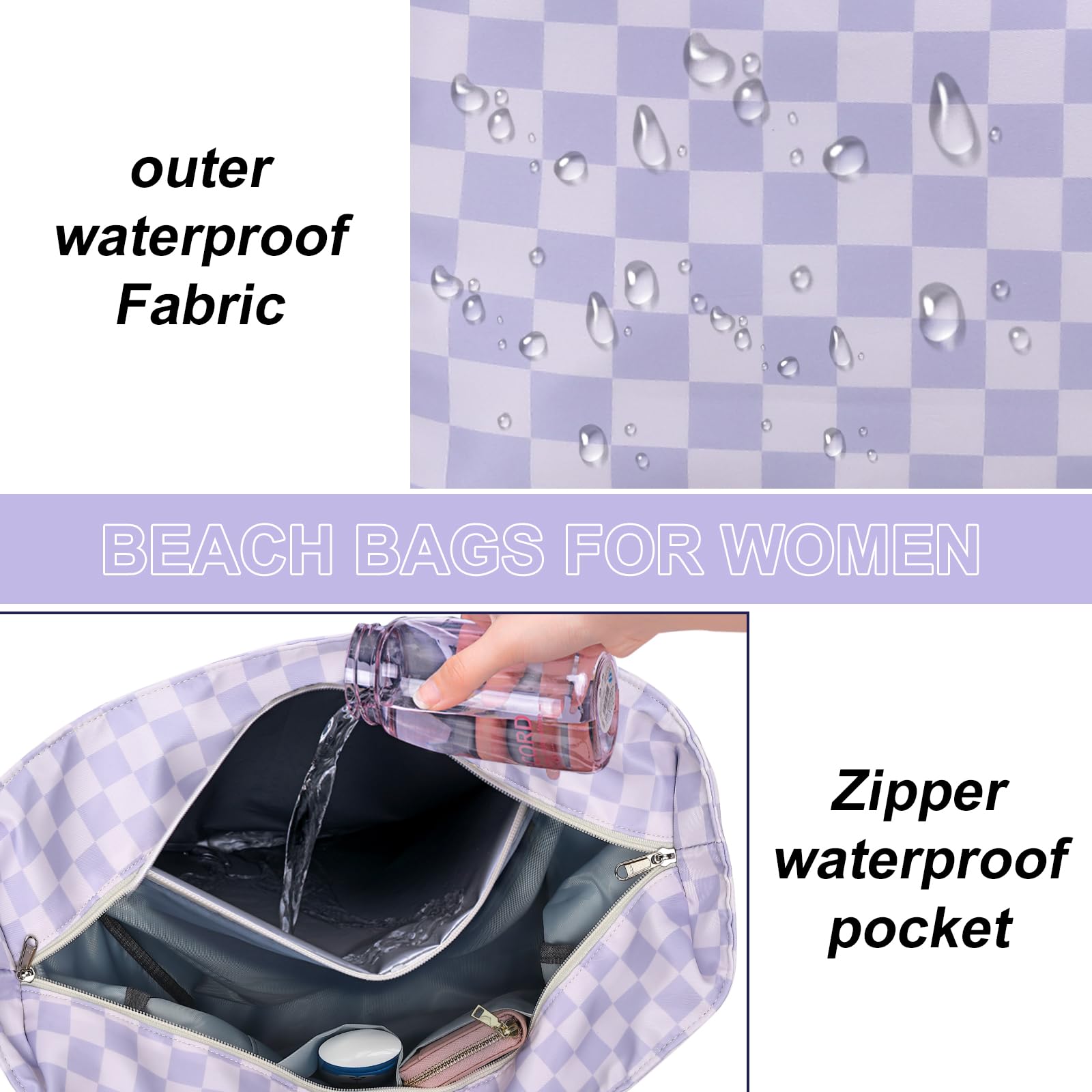 LEDAOU Large Waterproof Beach Tote Bag for Women - Sandproof Zippered Pool Bag with Wet Pocket - Perfect for Beach, Gym, Grocery Shopping & Travel Accessories