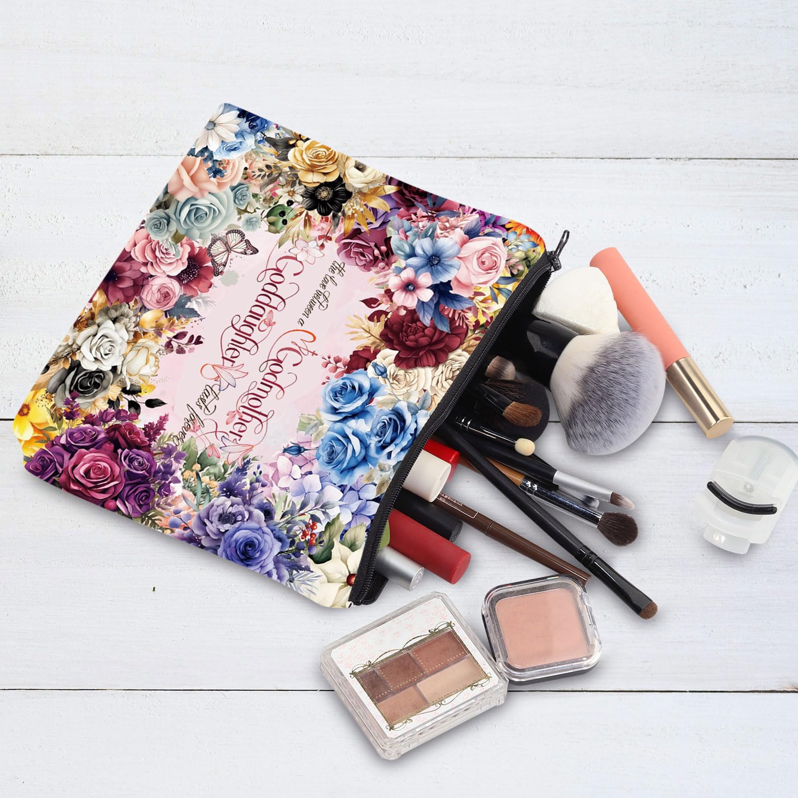 G2TUP Godmother Goddaughter Gift Set - Elegant Makeup Pouch for Baptism, Confirmation & Special Occasions | Perfect Godmother Proposal Present & Keepsake for New Goddaughters