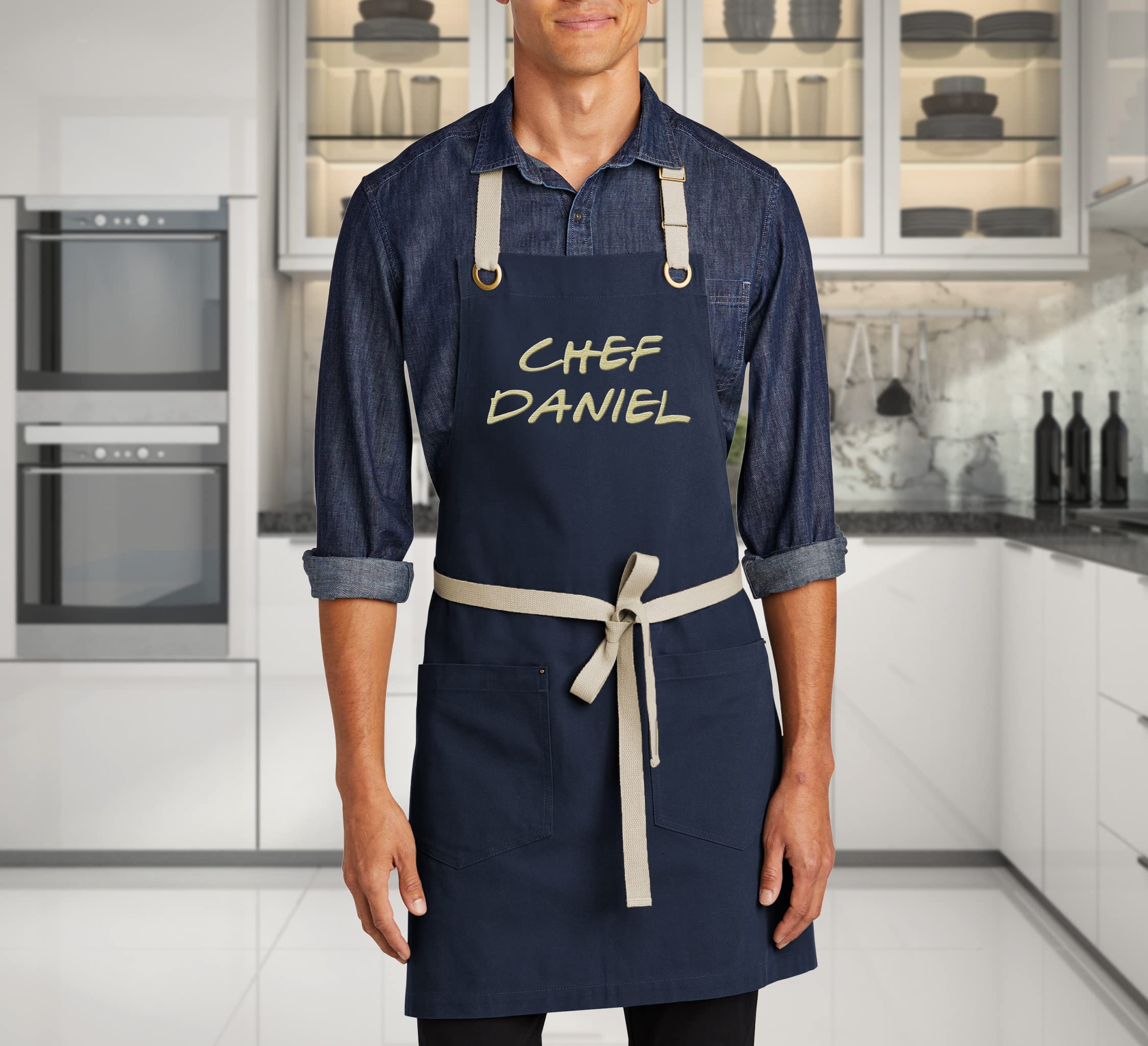 Custom Embroidered Kitchen Apron with Name - Chef Baking Cooking Gift for Home & Restaurant Use