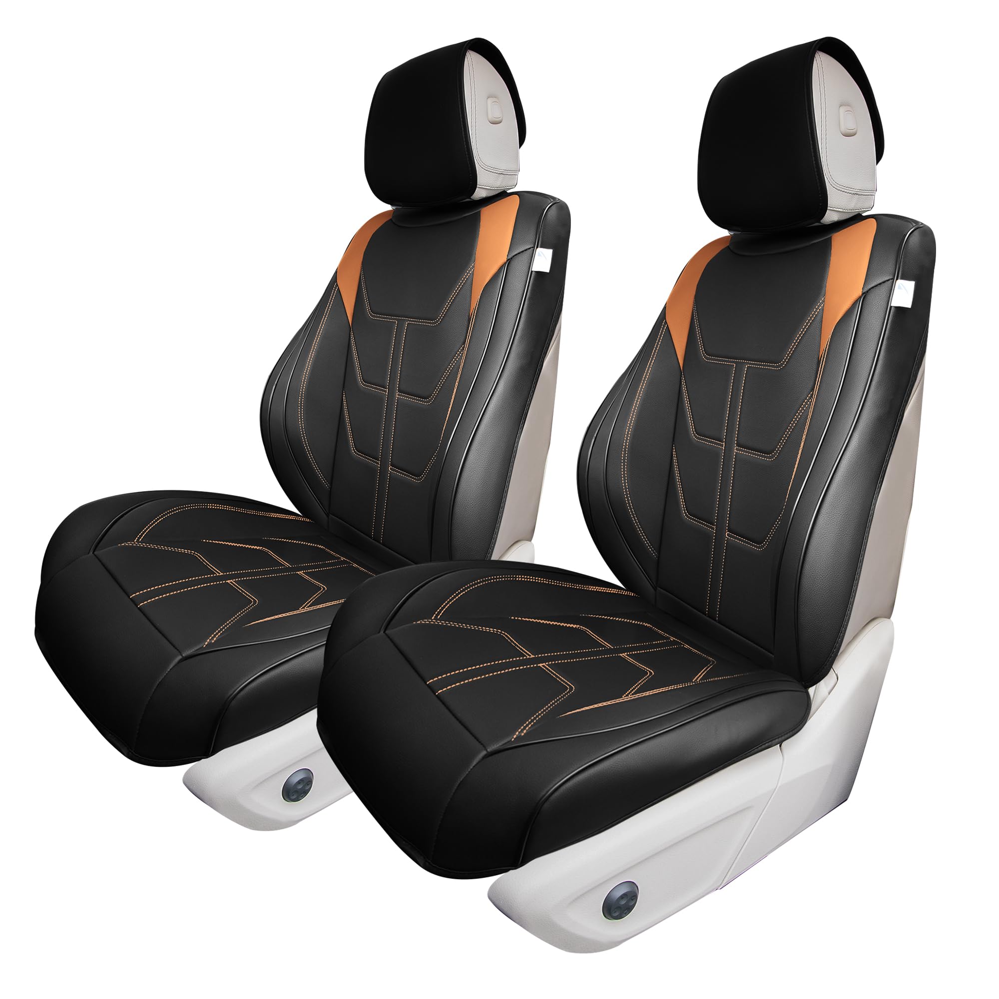 TLH Bionic70 Deluxe Faux Leather Brown Car Seat Covers - 2-Pack Universal Fit Front Seat Covers for Cars, Trucks & SUVs | Waterproof, Durable & Comfortable Seat Protectors with Contrast Stitching | Perfect for Daily Commute, Road Trips & Pet Protection