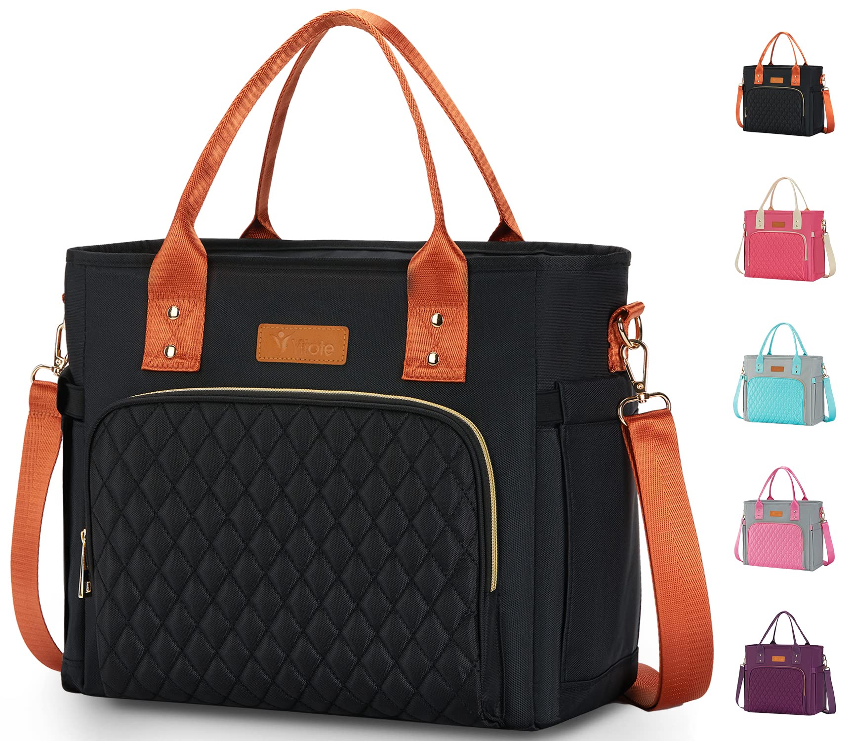 Insulated Lunch Bags for Women - Large Thermal Lunch Box with Bottle Holder, Leakproof Cooler Bag for Work, School, Picnic & Outdoor Activities (Black)