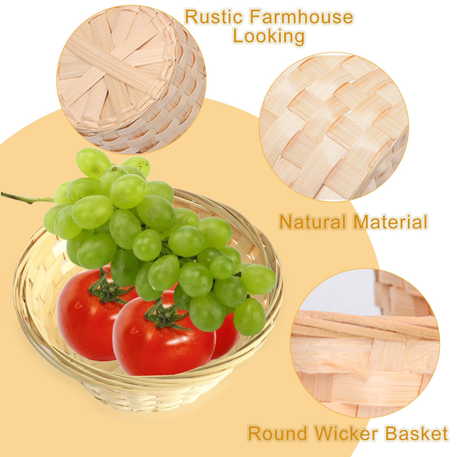 12 Pack 7 Inch Round Bamboo Gift Baskets - Handwoven Bread & Fruit Serving Baskets for Kitchen, Restaurant Display, Party Decor - Perfect for Weddings, Picnics & Home Organization