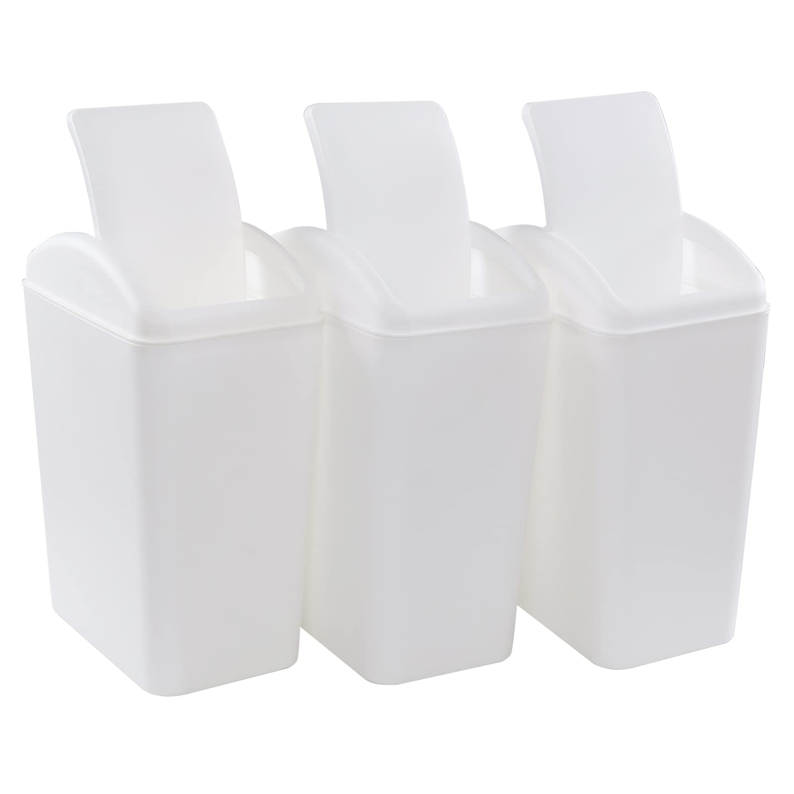 3-Pack 4.5 Gallon Plastic Trash Can with Swing Lid - White Kitchen Garbage Bin for Bathroom, Office, Bedroom & Dorm Room Waste Disposal