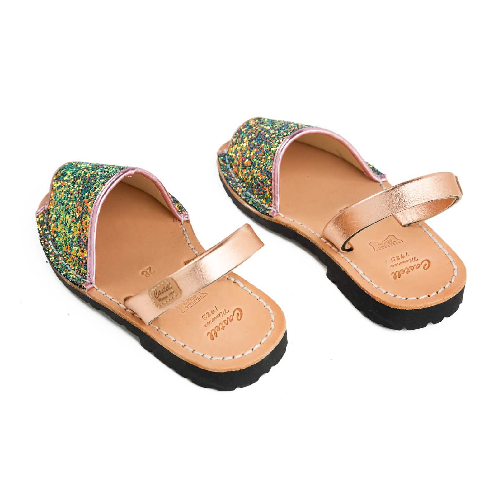 Glittery Leather Menorcan Sandals for Kids - Iker 1097R Stretchable Comfortable Beach Shoes | Perfect for Summer Vacation, Pool Parties & Outdoor Play