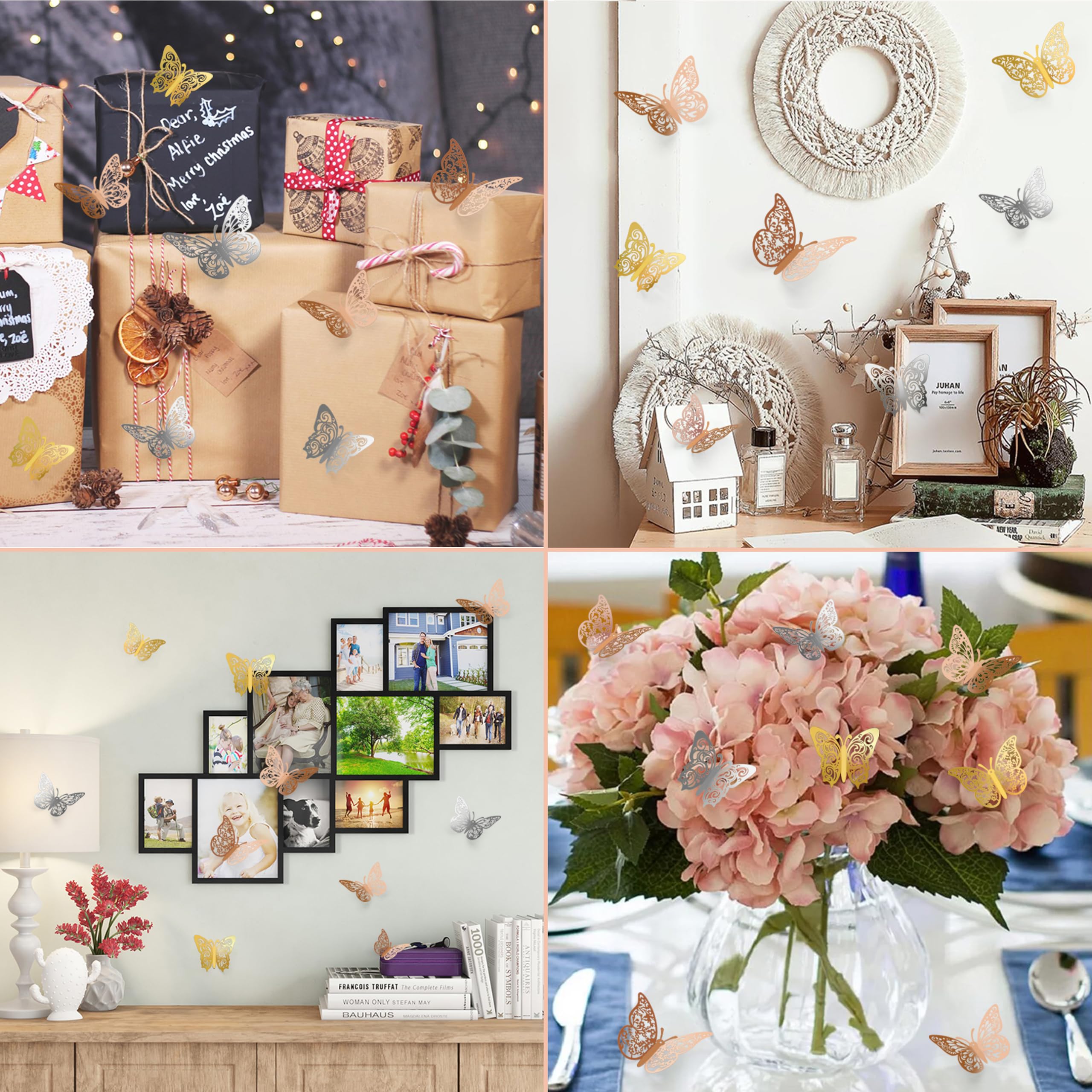 72 Pcs 3D Butterfly Decorations - 3 Sizes & Styles (Rose Gold, Gold, Silver) for Wall, Party, Birthday, Crafts & Cake Decorating | DIY Home & Event Decoration