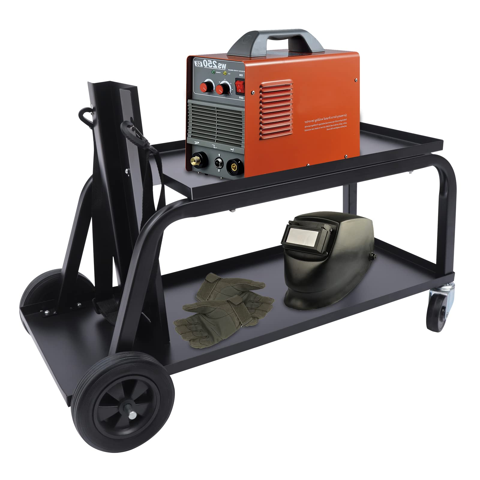 2 Tier Welding Cart on Wheels - Universal Mobile Welder Cart for MIG, TIG & ARC Plasma Cutters - Heavy Duty 110lbs Capacity - Workshop & Garage Storage Solution