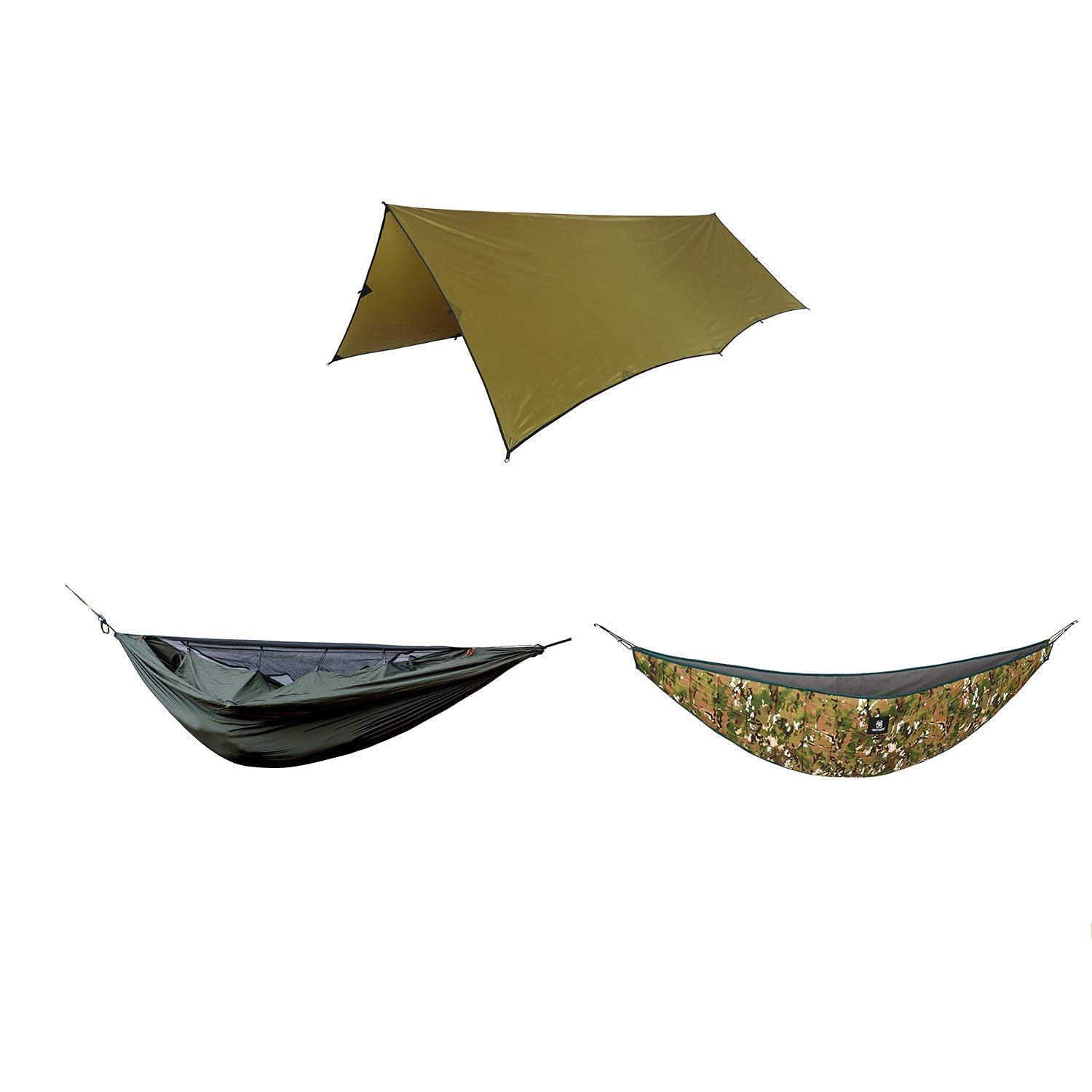 OneTigris Hideout Hammock Underquilt with Bulwark All-Season Camping Tarp & KOMPOUND Hammock - Lightweight Portable Outdoor Gear for Backpacking, Hiking, and Camping Adventures