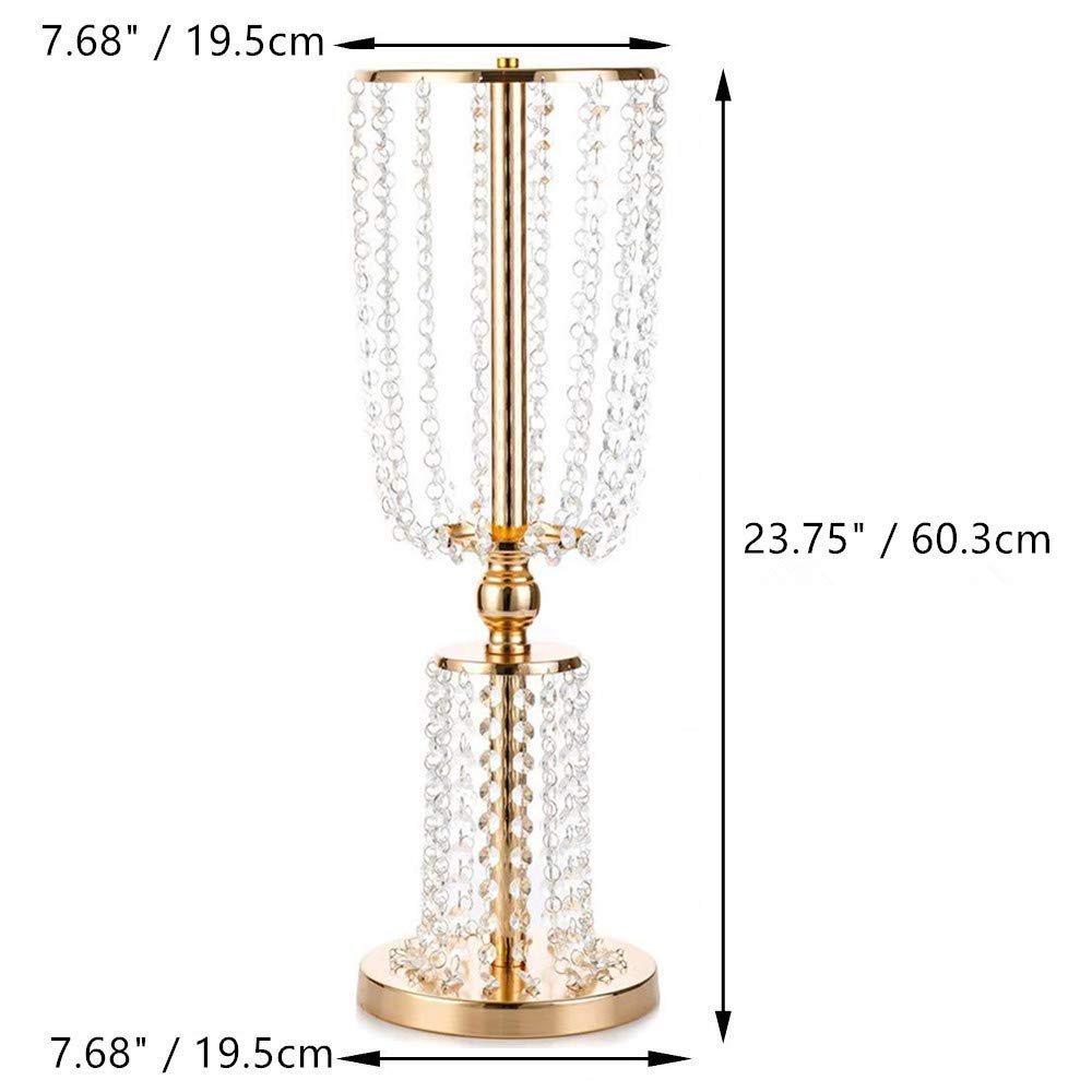 NUPTIO 10-Pack 23.75 Inch Gold Metal Crystal Vases - Tall Wedding Centerpiece Flower Holders for Reception Tables, Bridal Showers, Home Decor & Event Decorations
