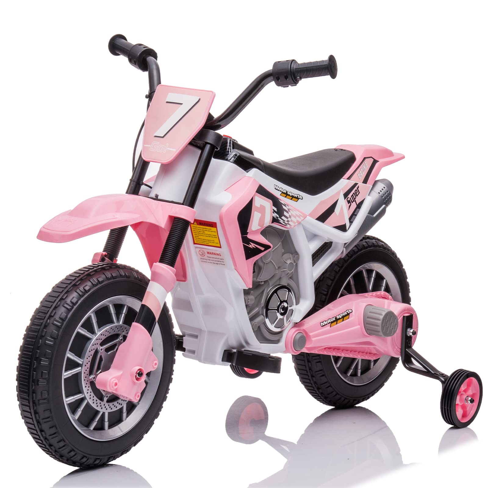 12V Kids Electric Dirt Bike - Battery-Powered Off-Road Motorcycle with Training Wheels, High/Low Speed & Spring Suspension - Pink Ride-On Toy for Boys & Girls Ages 3-8 - Perfect for Backyard, Park & Neighborhood Riding