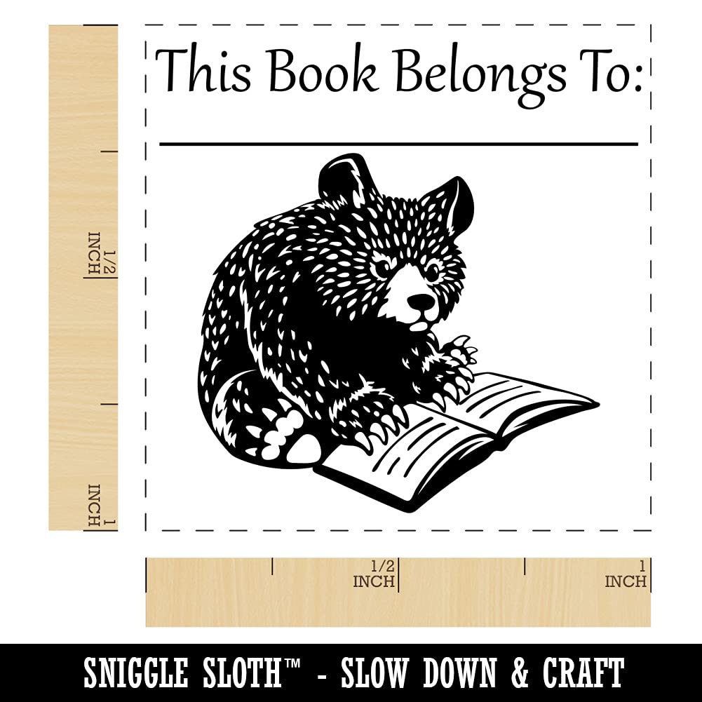 Baby Bear Reading Self-Inking Rubber Stamp - 1 Inch Small Stamp with Blue Ink - Perfect for Book Plates, School Supplies & DIY Craft Projects