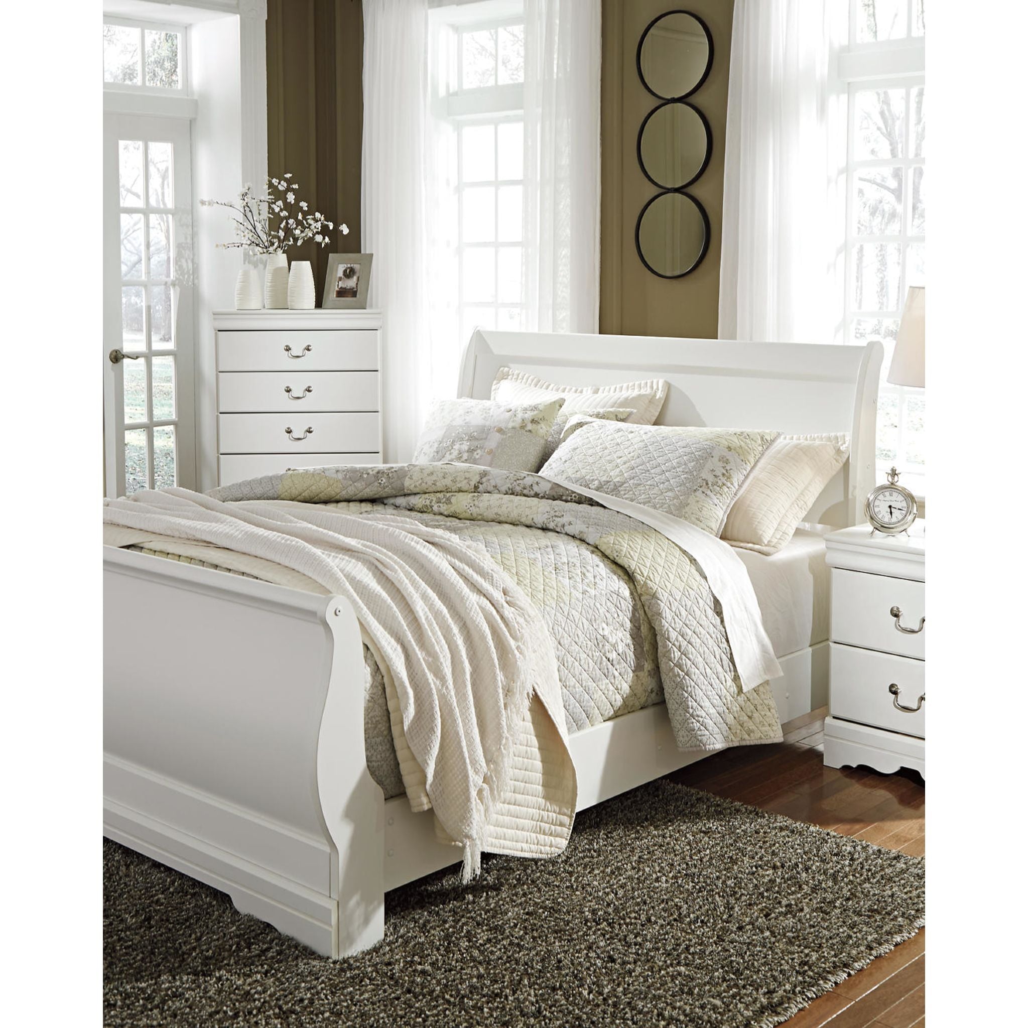 Anarasia Queen Sleigh Headboard in White - Elegant Upholstered Bed Frame for Master Bedroom Decor