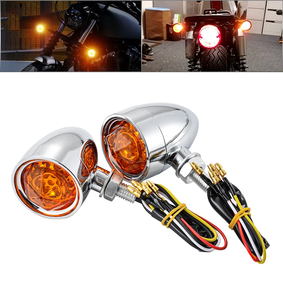 TUINCYN Universal 12V Motorcycle LED Turn Signal Lights - Amber Front & Red Rear Bullet Blinkers with Braking Function (2-Pack) - Durable Replacement for Motorbike Running Lights | Ideal for Harley, Cruiser, and Street Bike Safety Upgrades