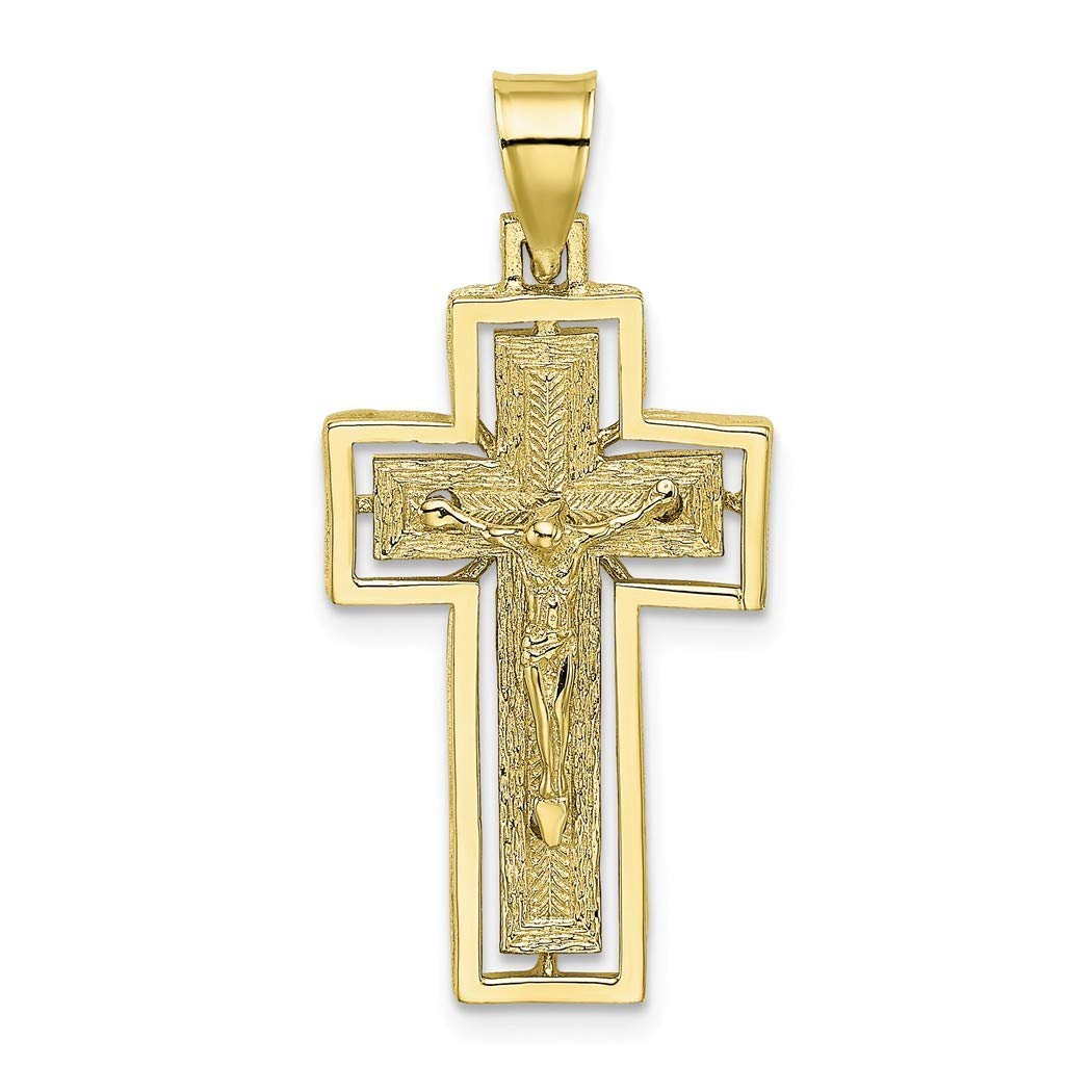 10K Gold Textured Crucifix Pendant Necklace - Religious Cross Jewelry for Women, Faith-Based Gift for Baptism, First Communion & Everyday Wear