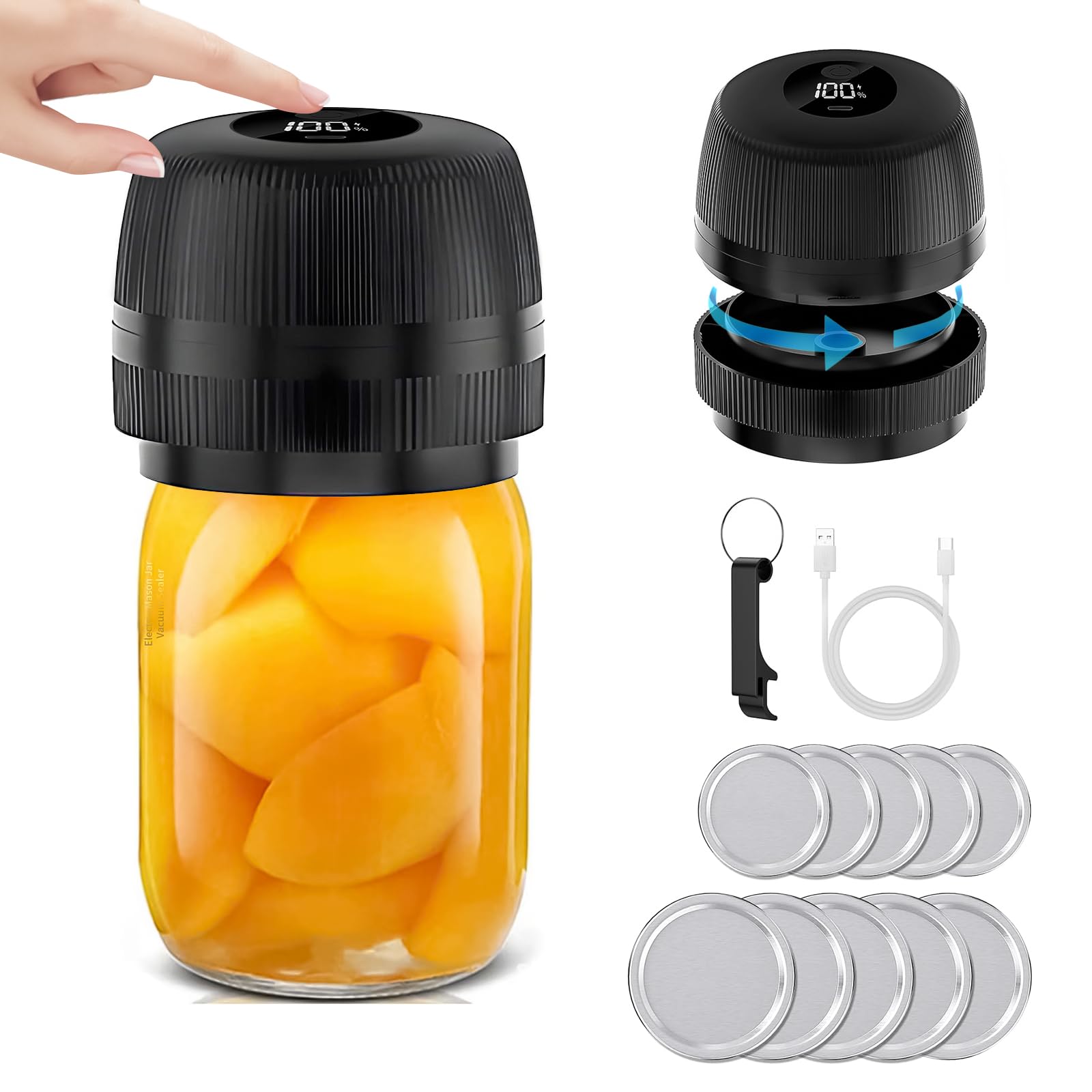 Electric Mason Jar Vacuum Sealer Kit - Automatic Food Saver for Regular & Wide Mouth Jars | Preserve Freshness for Meal Prep, Canning & Long-Term Food Storage