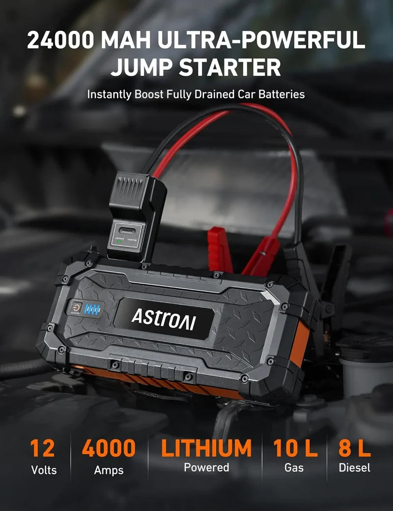 S8 Ultra Jumpstart Box with 3-Pack Emergency Flashing LED Road Flares Kit - Portable Car Battery Booster & Safety Warning Lights for Roadside Emergencies, Camping & Outdoor Adventures