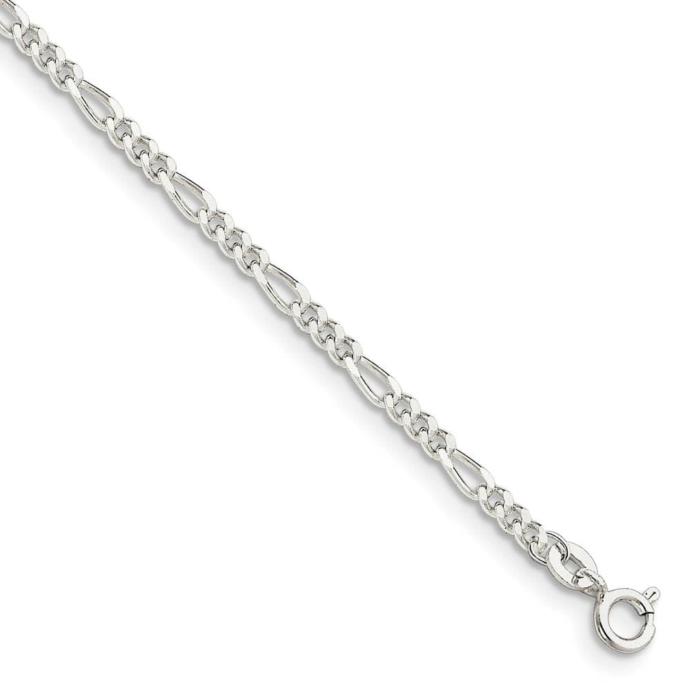 Sterling Silver 2.5mm Figaro Chain Anklet - Elegant Black Bow for Women