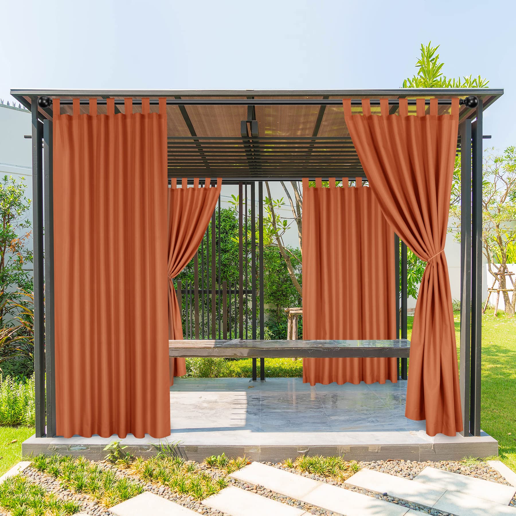 BONZER Waterproof Outdoor Curtains for Patio - 52x84 Inch Weatherproof Tab Top Panel in Orange - Perfect for Porch, Pergola, Gazebo, Cabana & Pavilion - Great for Sun Protection and Outdoor Privacy