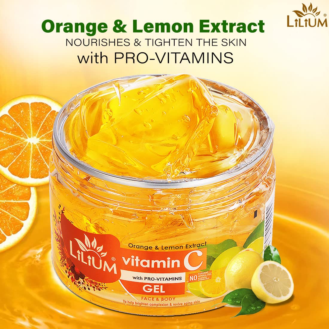 Lilium Vitamin C Face Gel (250G) - Paraben-Free, Natural Skin Brightening & Reviving Gel | Reduces UV Damage, Nourishes & Tightens Skin | Perfect for Daily Skincare & Anti-Aging Routine