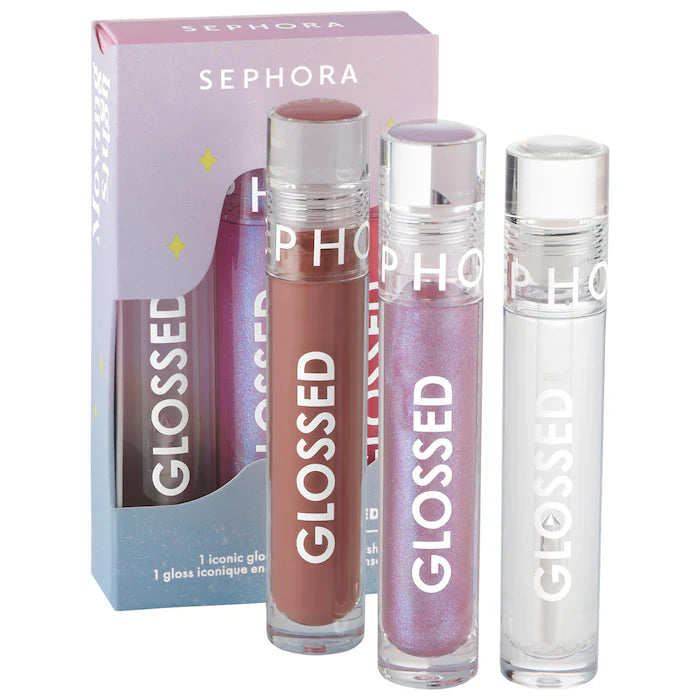 Sephora Glossed 3-Piece Lip Gloss Set - Hydrating, Shiny & Non-Sticky - Perfect for Daily Wear, Parties & Special Occasions