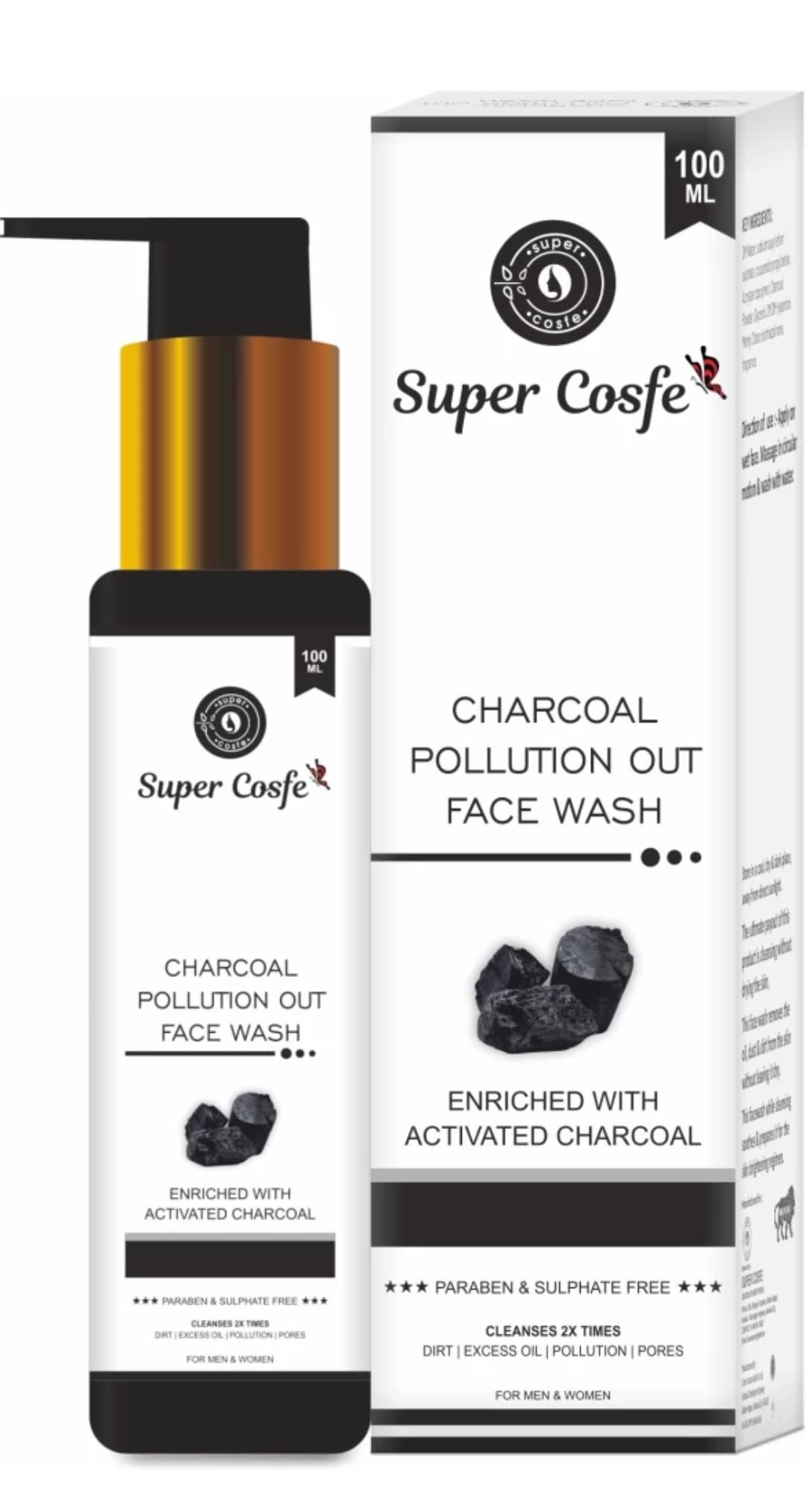 SUPER COSFE Activated Charcoal Face Wash for Oily Skin - Deep Cleansing, Detox & Brightening Formula - Fights Blackheads, Acne & Pimples - Men & Women (1g) | Perfect for Daily Skincare Routine & Pollution Protection