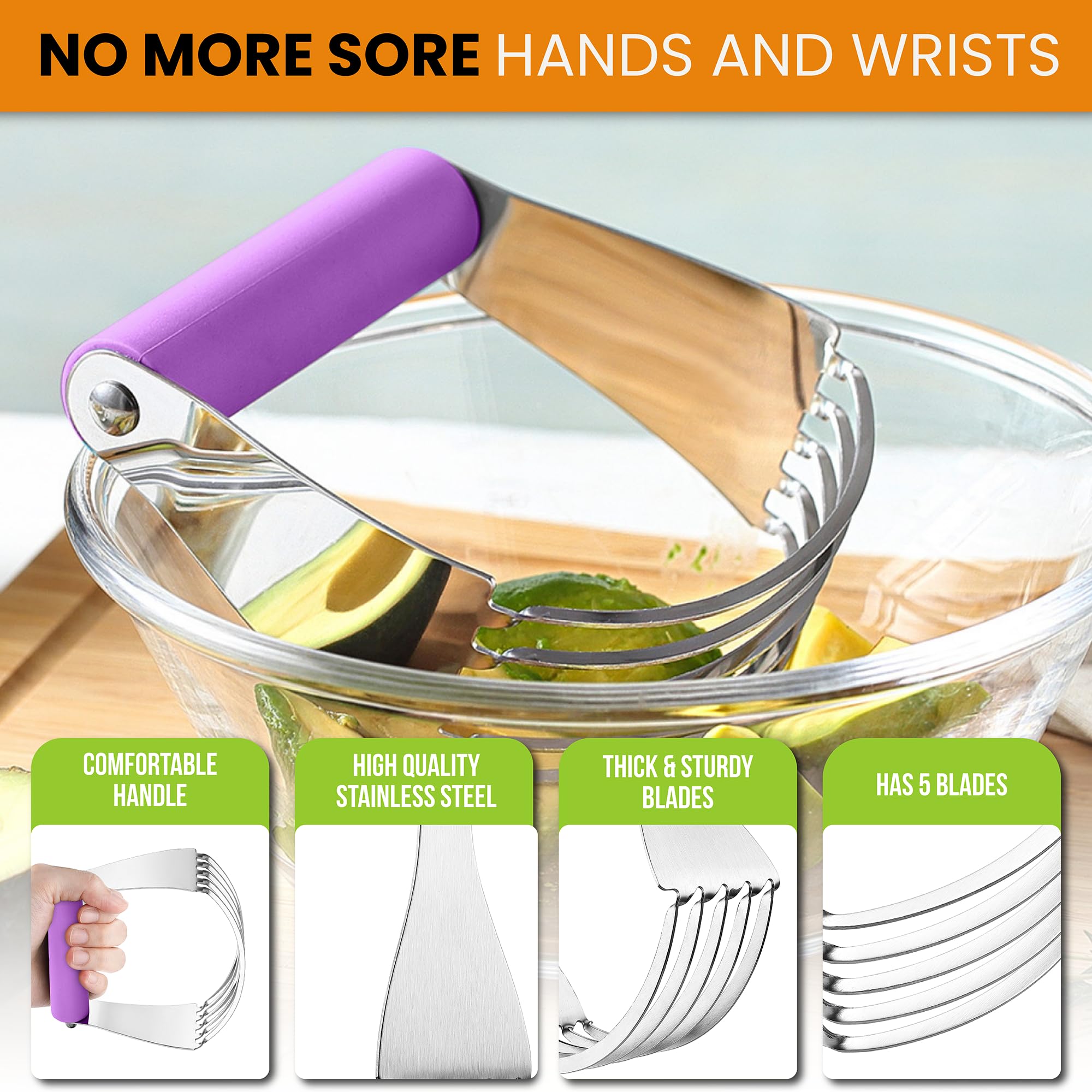 Spring Chef Large Stainless Steel Dough Blender for Baking - Pastry Cutter with Soft Grip Handle, Dishwasher Safe, Manual Mixing Tool for Pies, Cookies & Pastries | Perfect for Home Bakers & Professional Kitchens