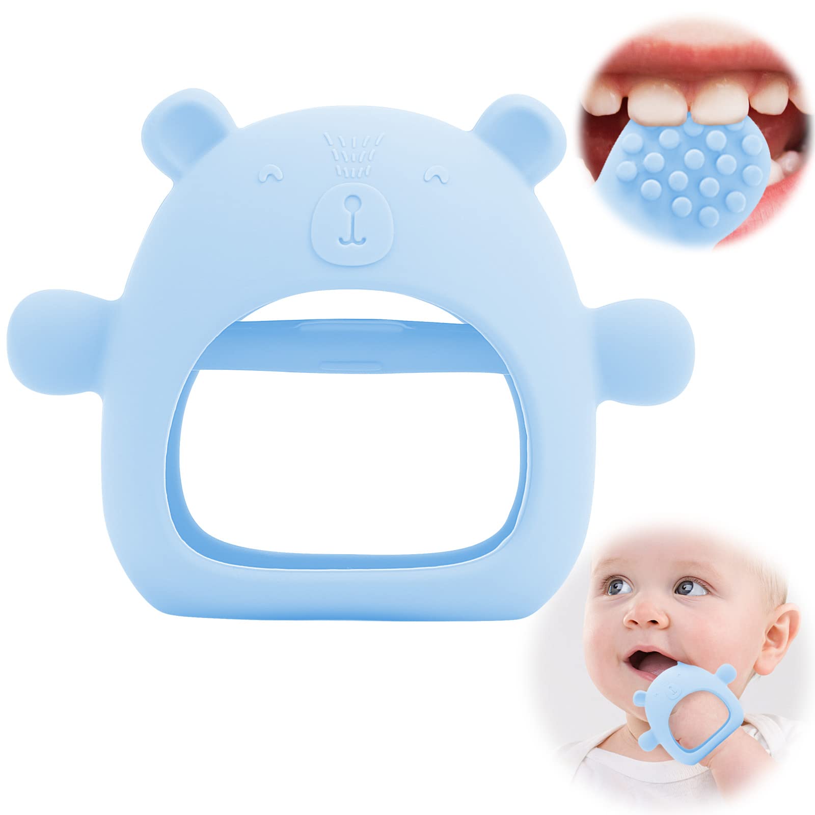 Best Baby Teething Toys for 0-6 Months - Food Grade Silicone Teether with Anti-Drop Design & Massage Granules to Soothe Teething Pain - Pacifier Alternative for Infants (Cool Blue) - Perfect for Daycare, Travel & Home Use