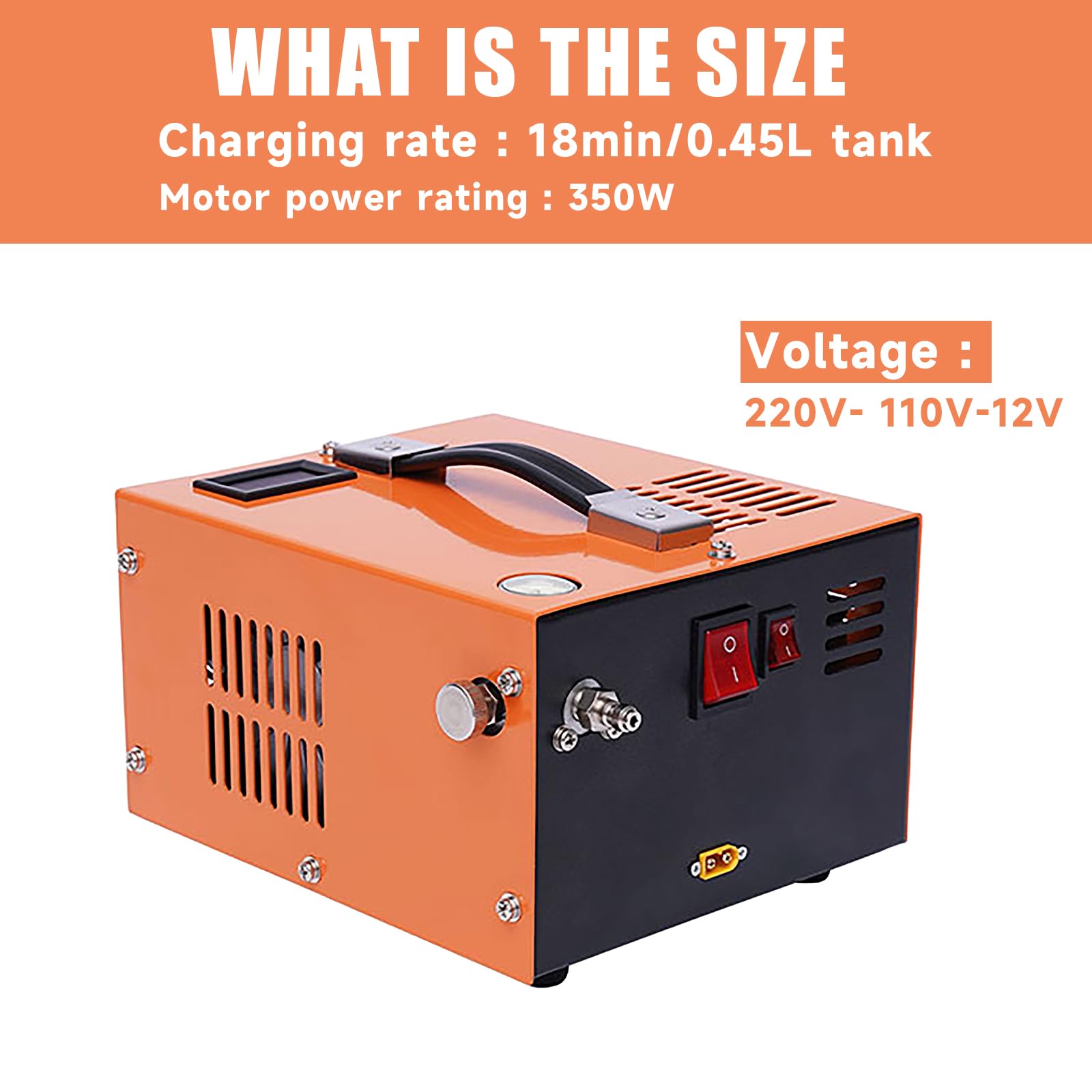 4500psi 12V High Pressure Air Compressor for PCP Air Guns - Portable PCP Pump with Built-in Transformer & Fan Cooling (Orange) - Perfect for Hunting, Paintball & Airsoft Refills