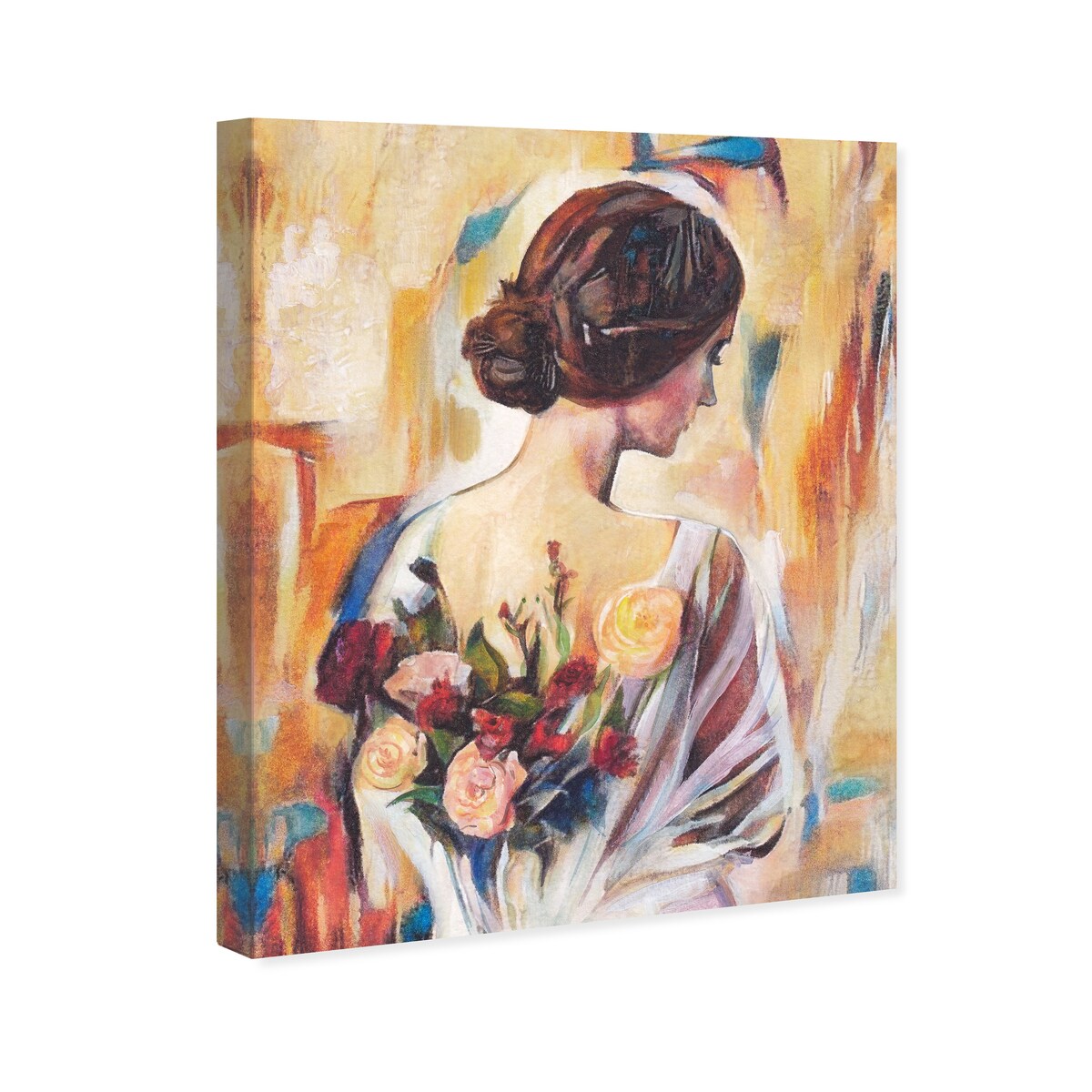 Modern White Canvas Wall Art Print with Back and Flowers - Elegant Female Beauty Floral Decor for Bedroom, Living Room & Home Office