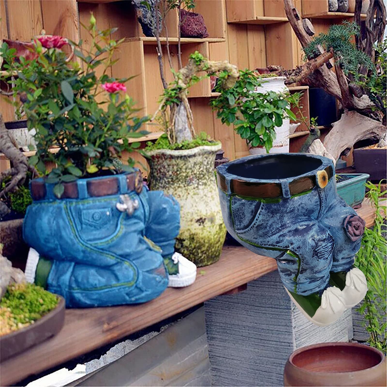 Creative Denim Pants Resin Flower Pot - Decorative DIY Planters for Indoor & Outdoor Plants, Home Lawn & Yard Decor - Perfect for Succulents, Herbs & Small Flowers (Blue)