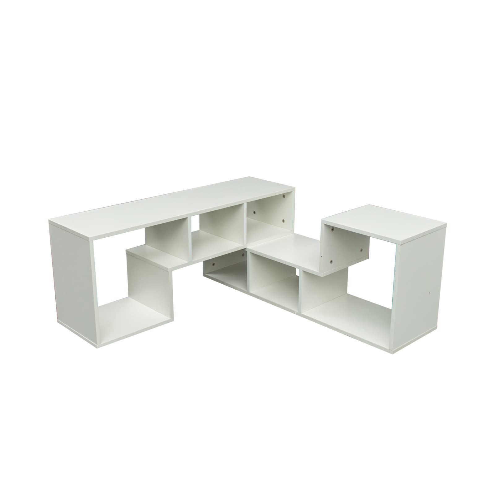 Modern White Wood TV Stand with Storage Shelves - Entertainment Center for Flat Screen TVs, Free Combination Display Shelf & Bookcase - Perfect for Living Room, Home Theater & Media Organization