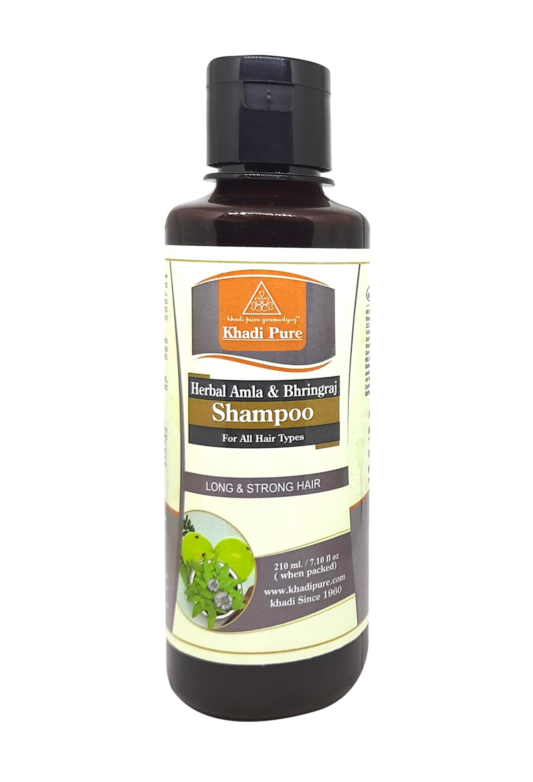 Khadi Pure Herbal Amla & Bringraj Shampoo - 210ml | Natural Hair Cleanser for Hair Growth & Scalp Care | Perfect for Dry, Damaged Hair & Dandruff Control | Vegan & Chemical-Free Hair Care Solution