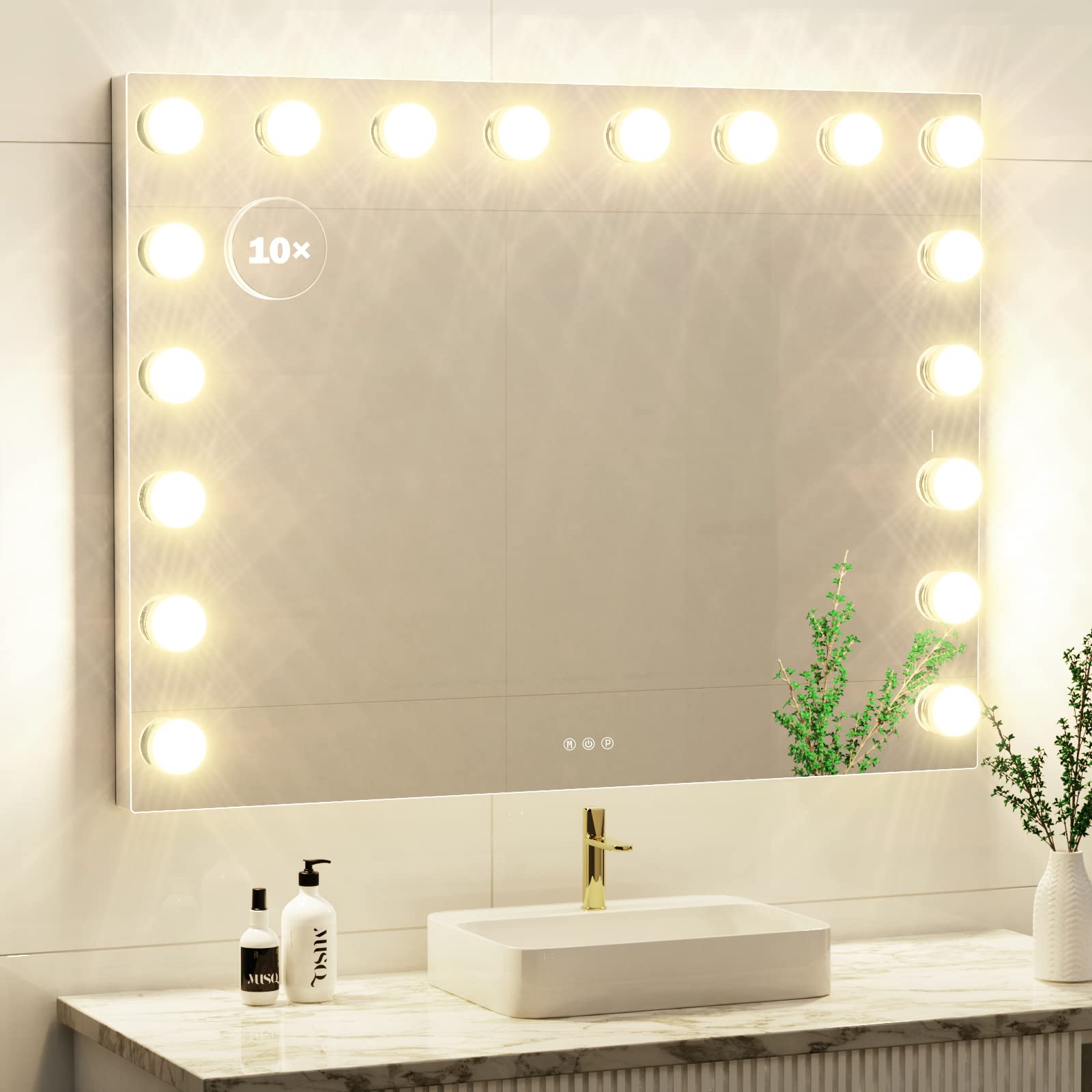 Hollywood Vanity Mirror with Lights - 32 x 24 Inch Tabletop Makeup Mirror with 18 Dimmable LED Bulbs, 3 Color Modes, Touch Control & Metal Frame - Perfect for Dressing Room, Bathroom & Professional Makeup Studio