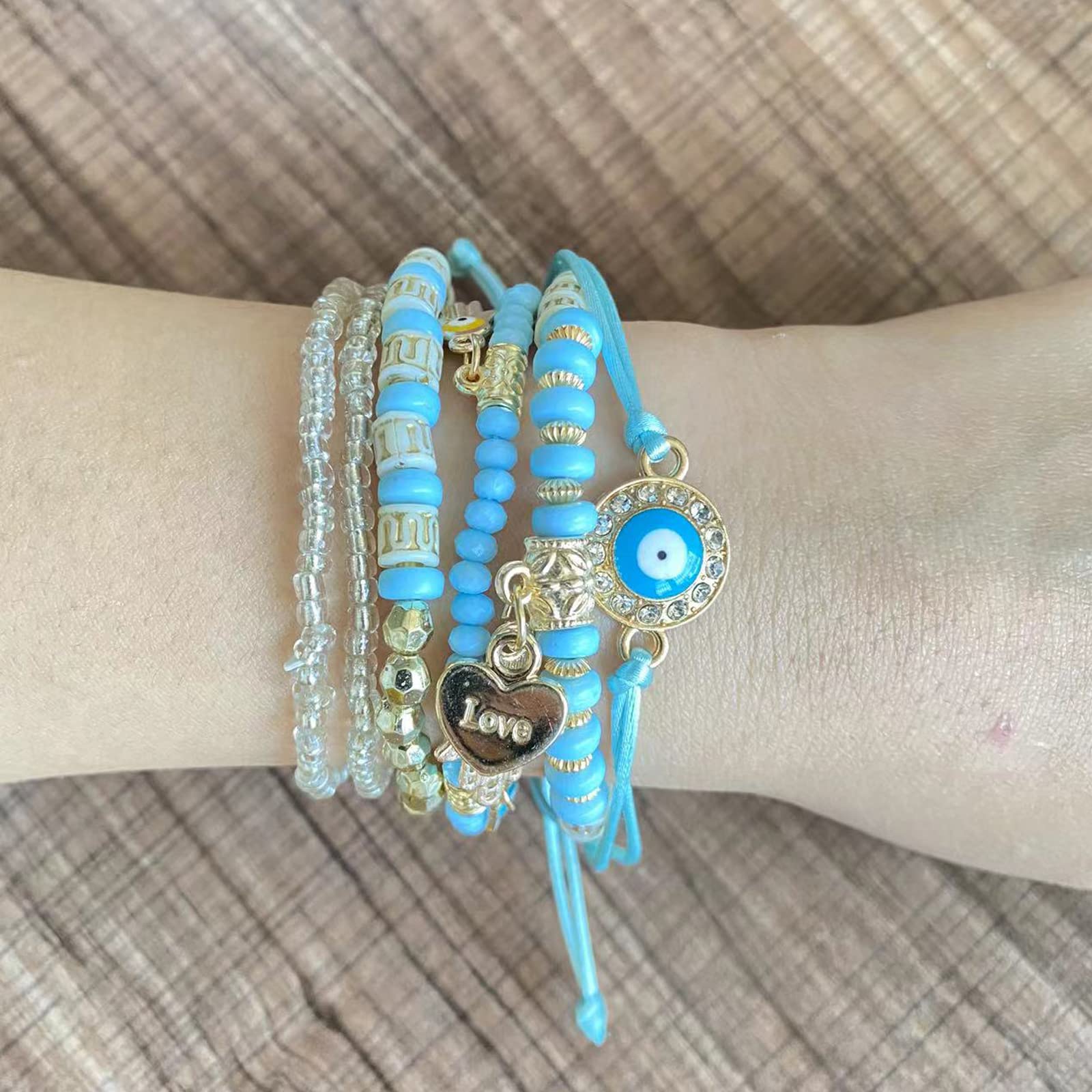 Bohemian Stretch Beads Bracelets for Women & Girls - Adjustable Stackable Boho Hippie Bracelet Set with Colorful Lucky Beads | Perfect for Festival, Beach, Yoga & Everyday Boho Chic Style